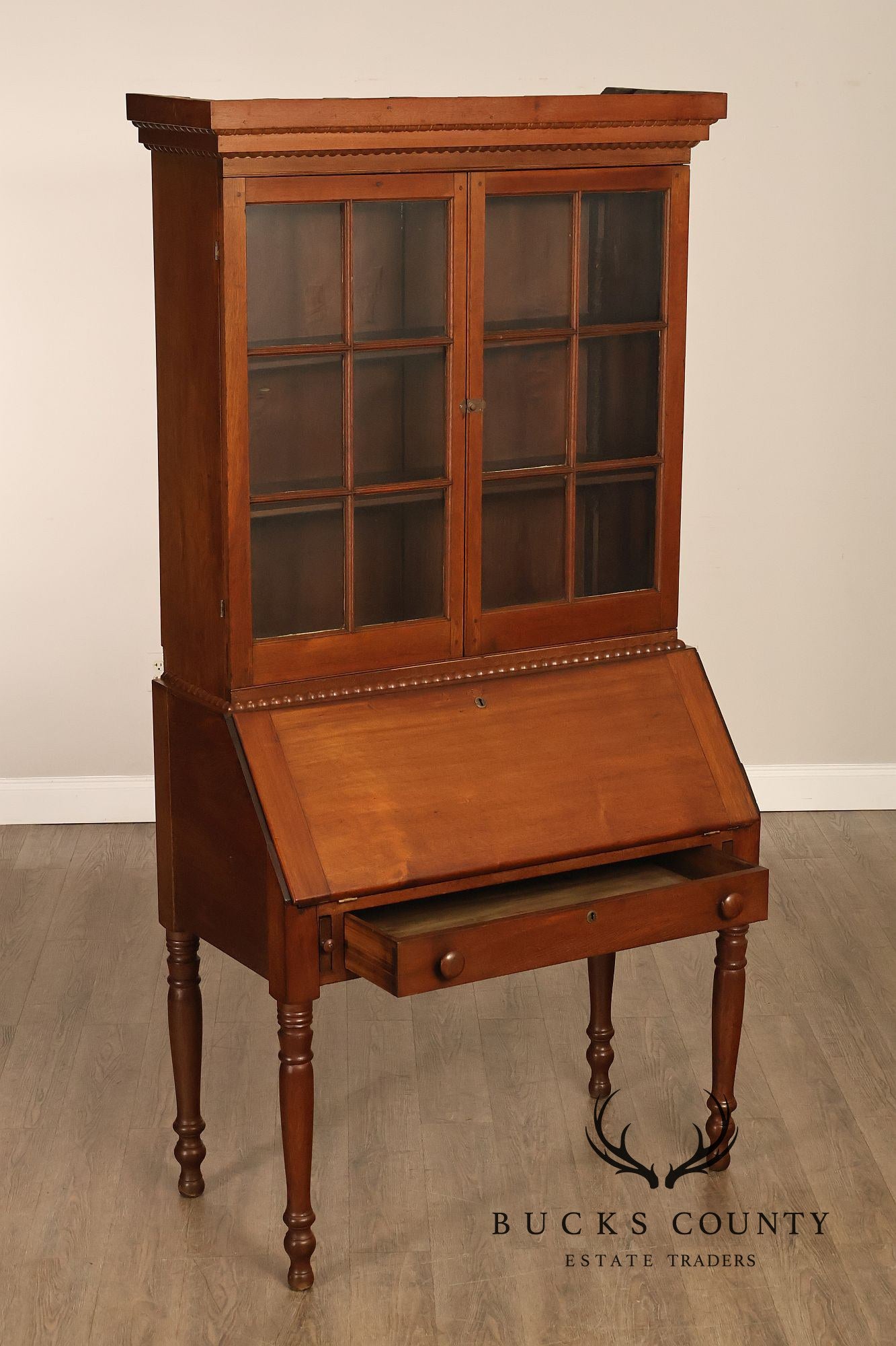 Antique American Sheraton Walnut Secretary Bookcase
