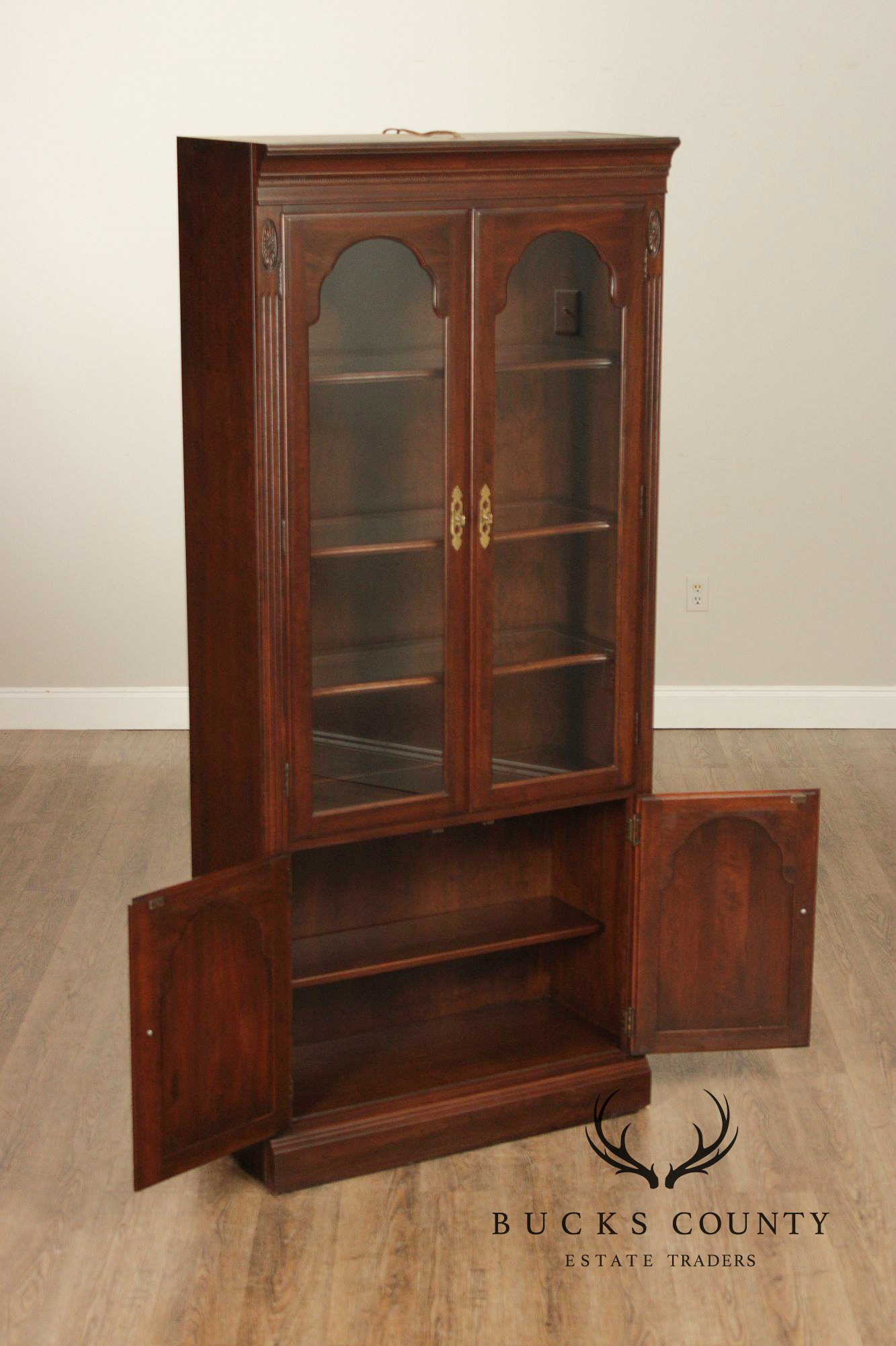 Ethan Allen Georgian Style Cherry Lighted Bookcase