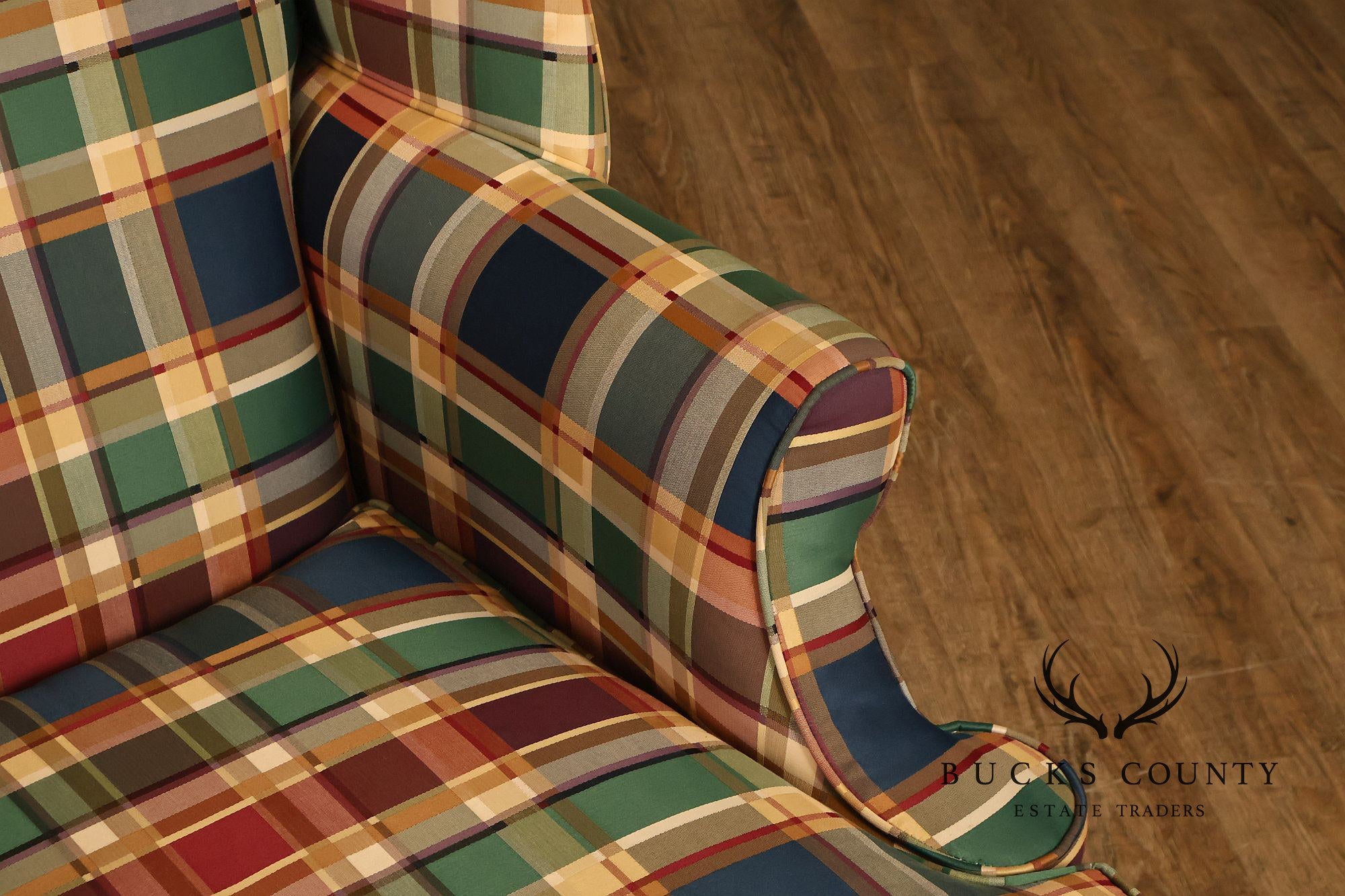 Henredon Custom Folio Collection Plaid Wingback Armchair