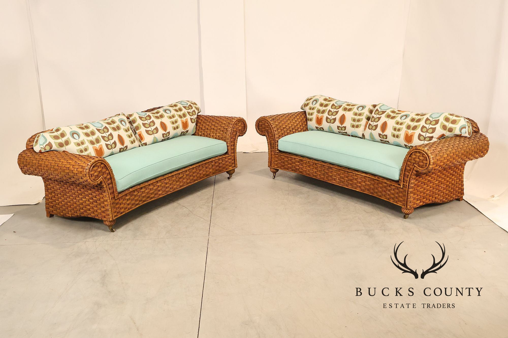 Lane Venture Excursions Pair Of Wicker Sofas With Cushions