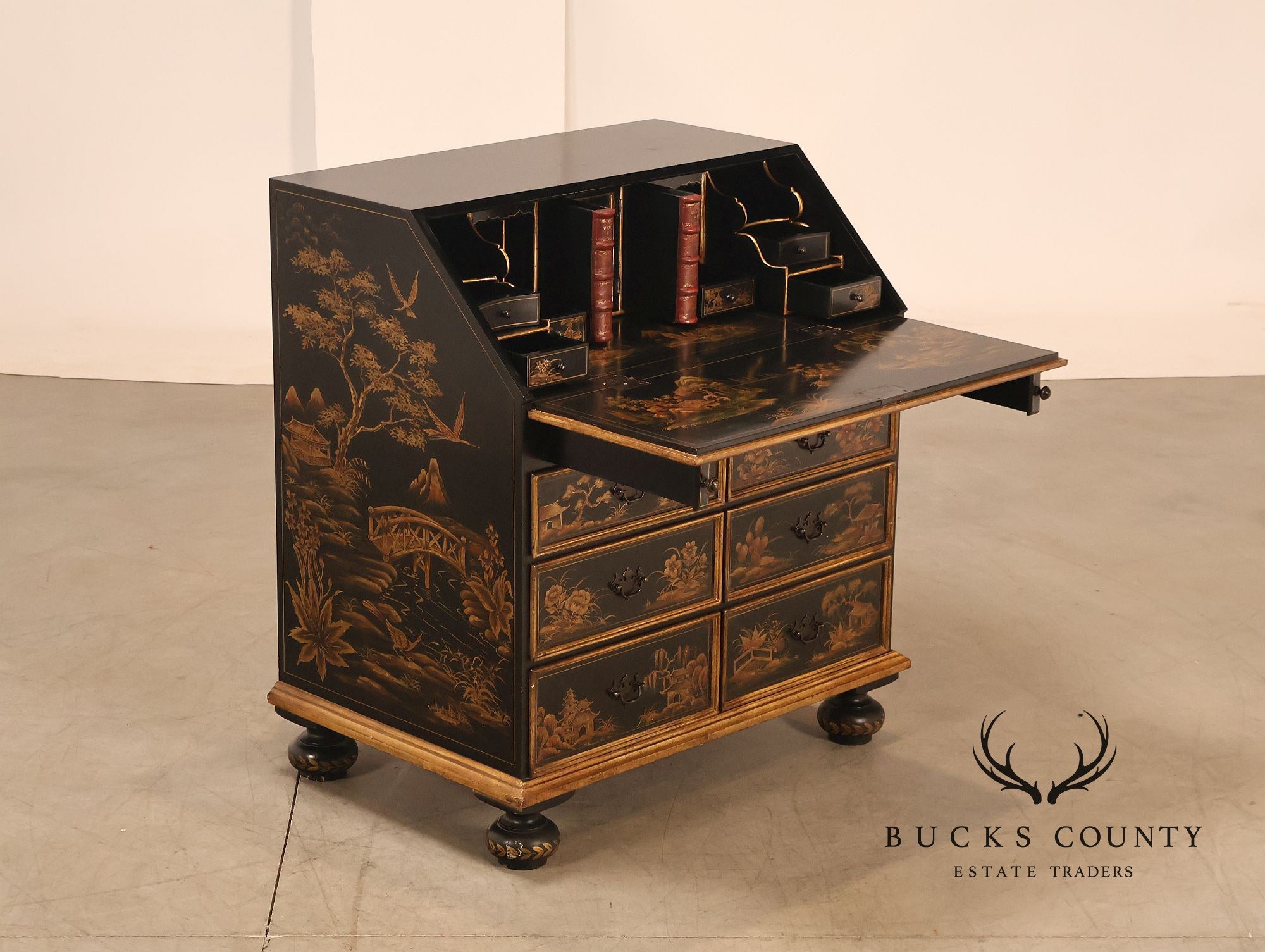 Chinoiserie Decorated Drop Front Secretary Desk