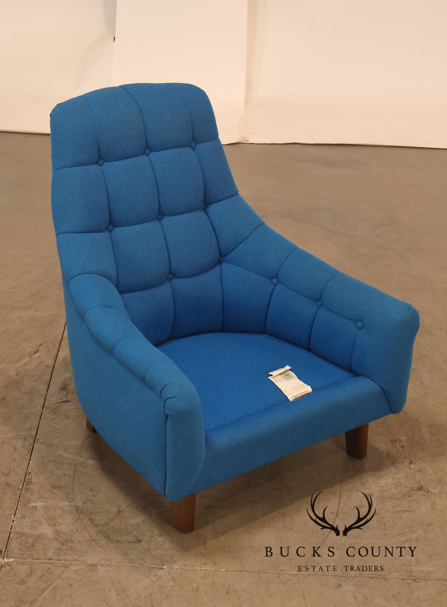 Vintage Schnadig Mid Century Modern Blue Upholstered Tufted Lounge Chair