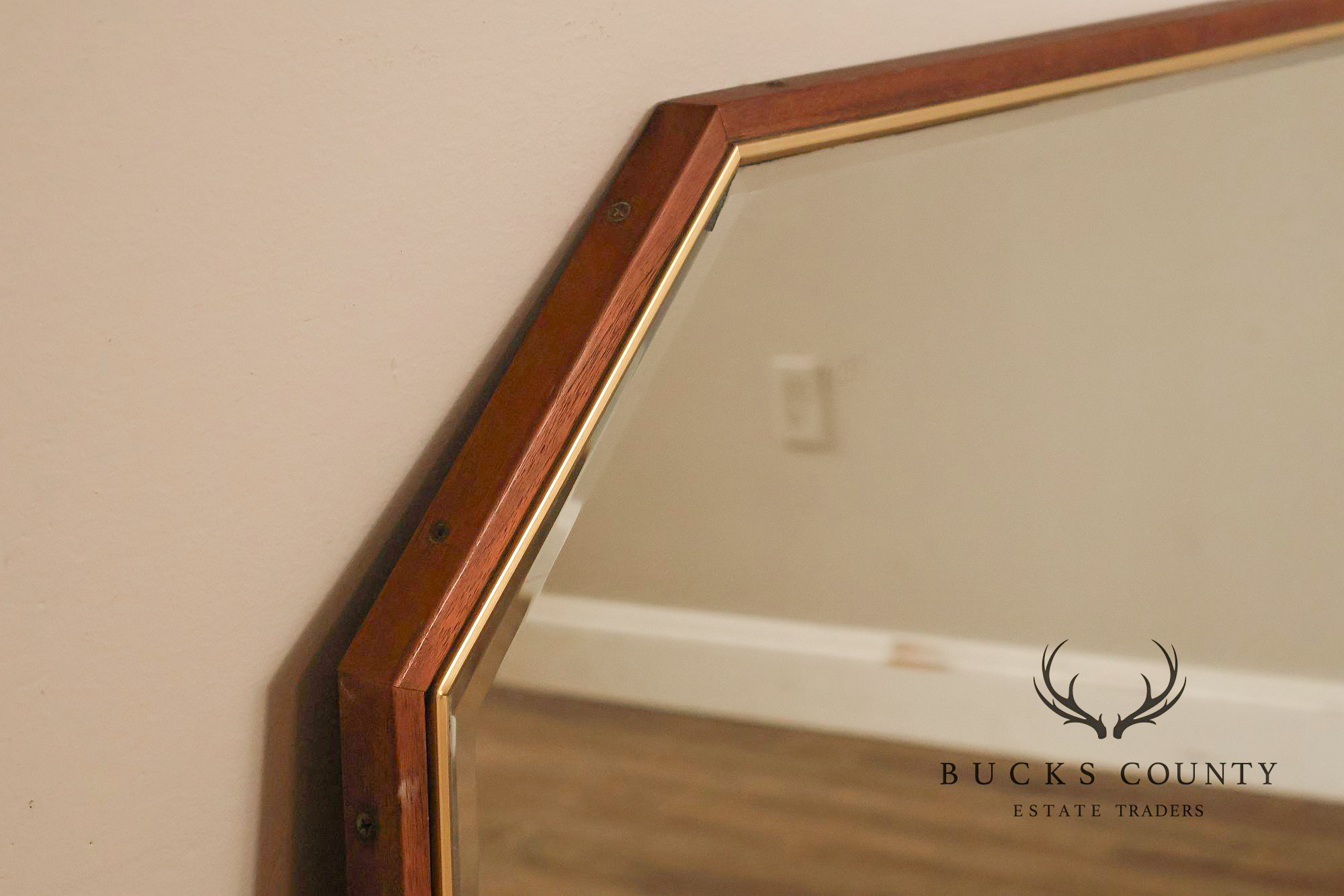 Mid Century Modern Walnut Frame Large Octagonal Mantel Mirror