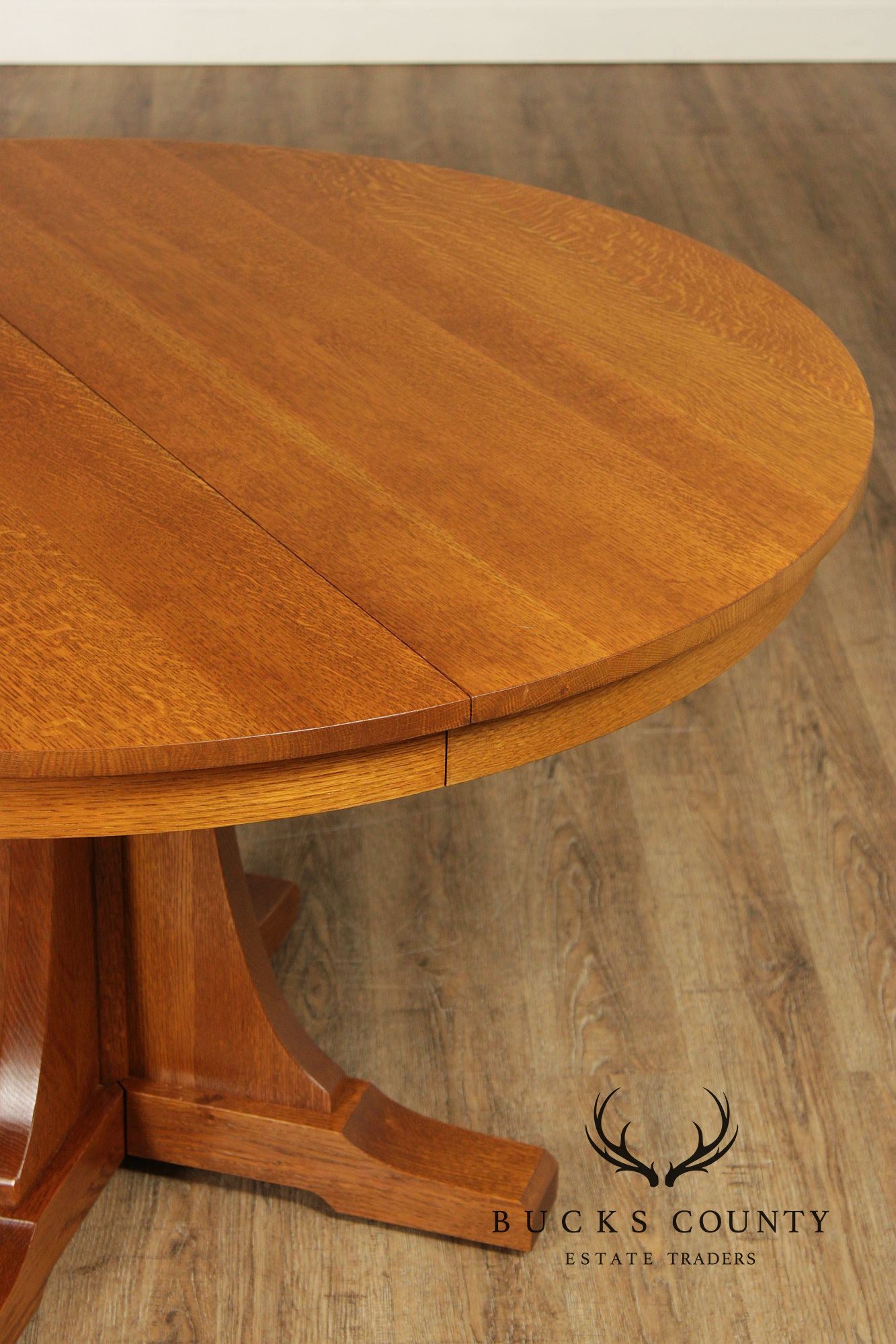 Stickley Mission Collection Round Oak Pedestal Expandable Dining Table