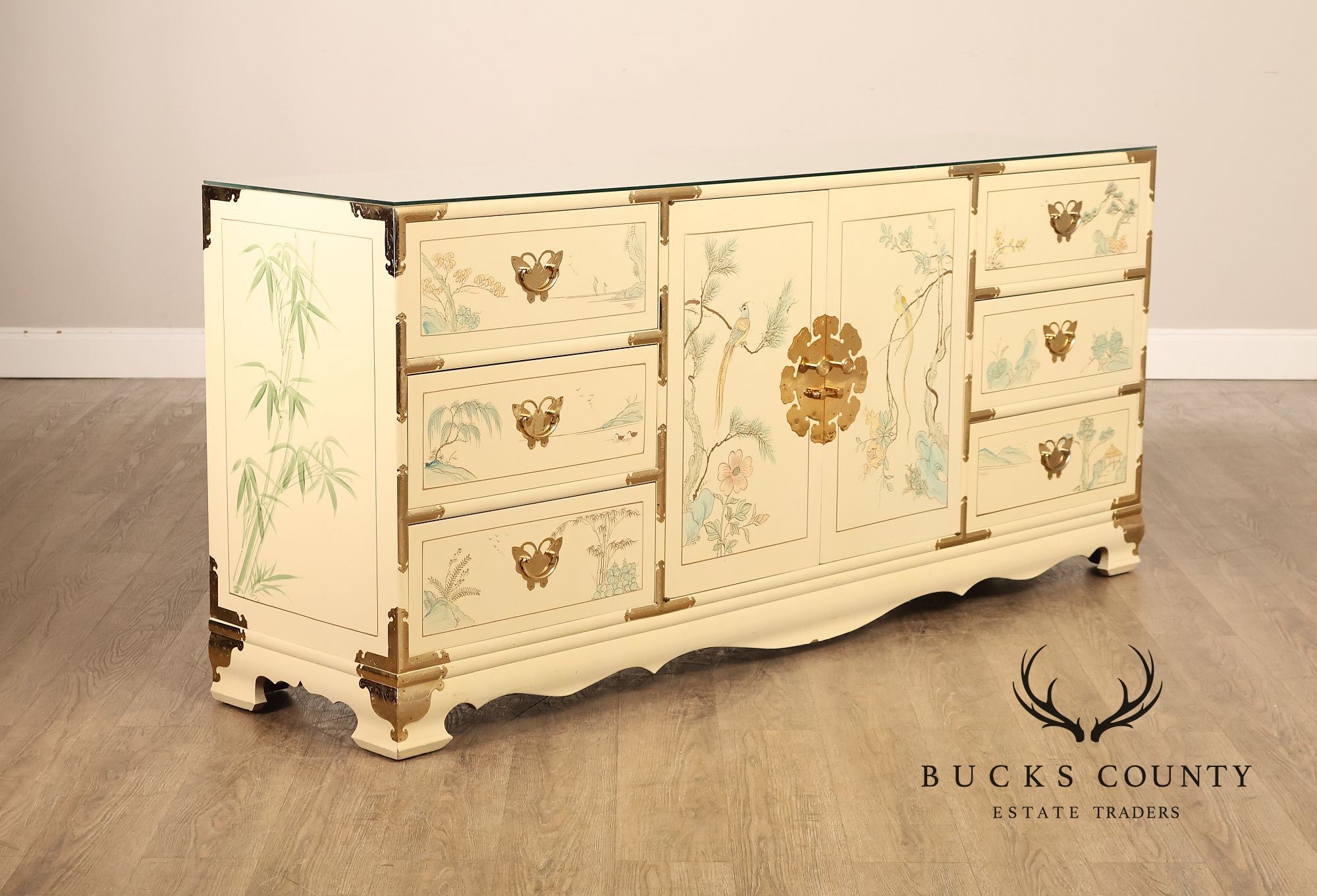 Painted Chinoiserie Style Dresser With Brass Hardware