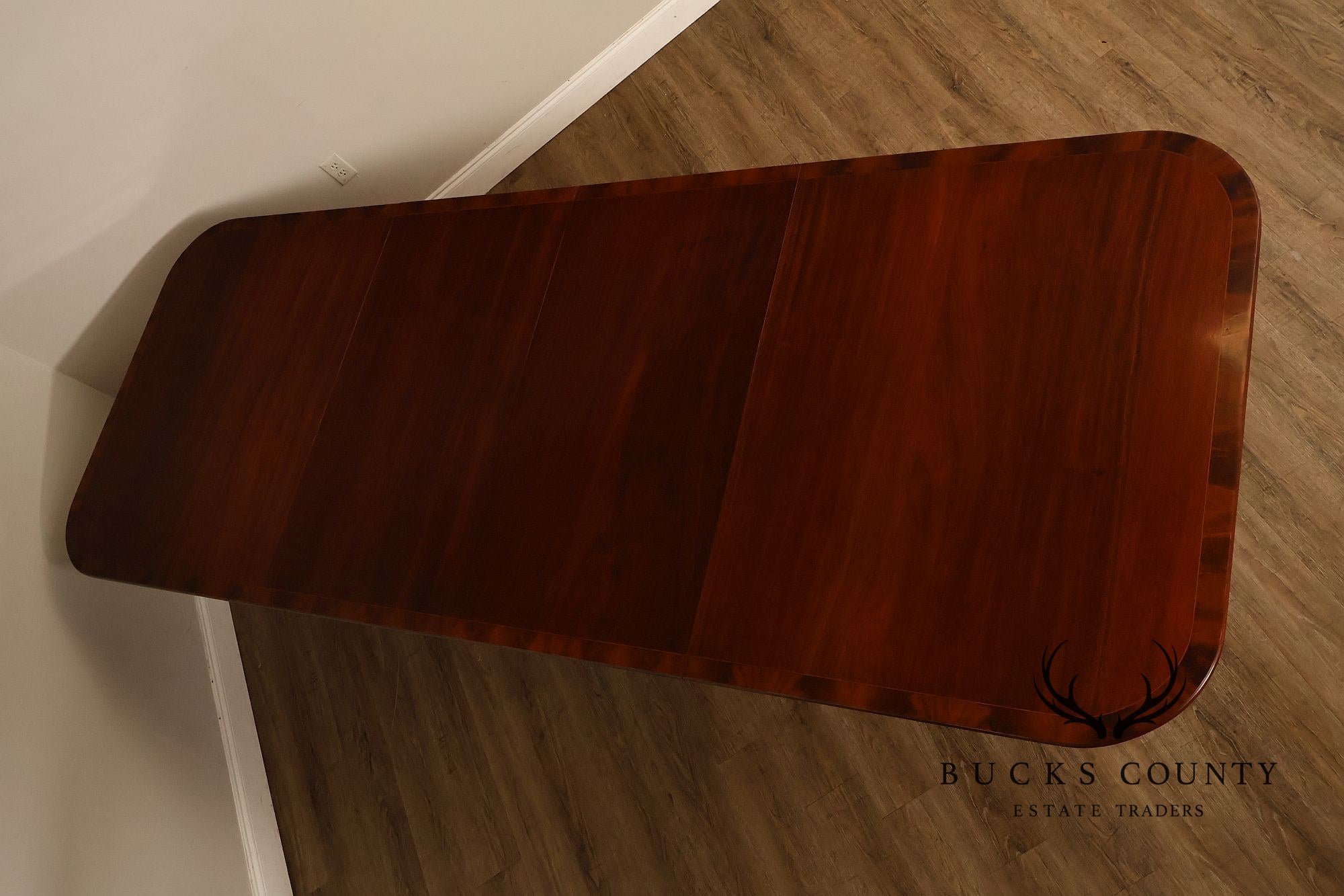 Regency Style Banded Mahogany Double Pedestal Dining Table With 2 Leaves