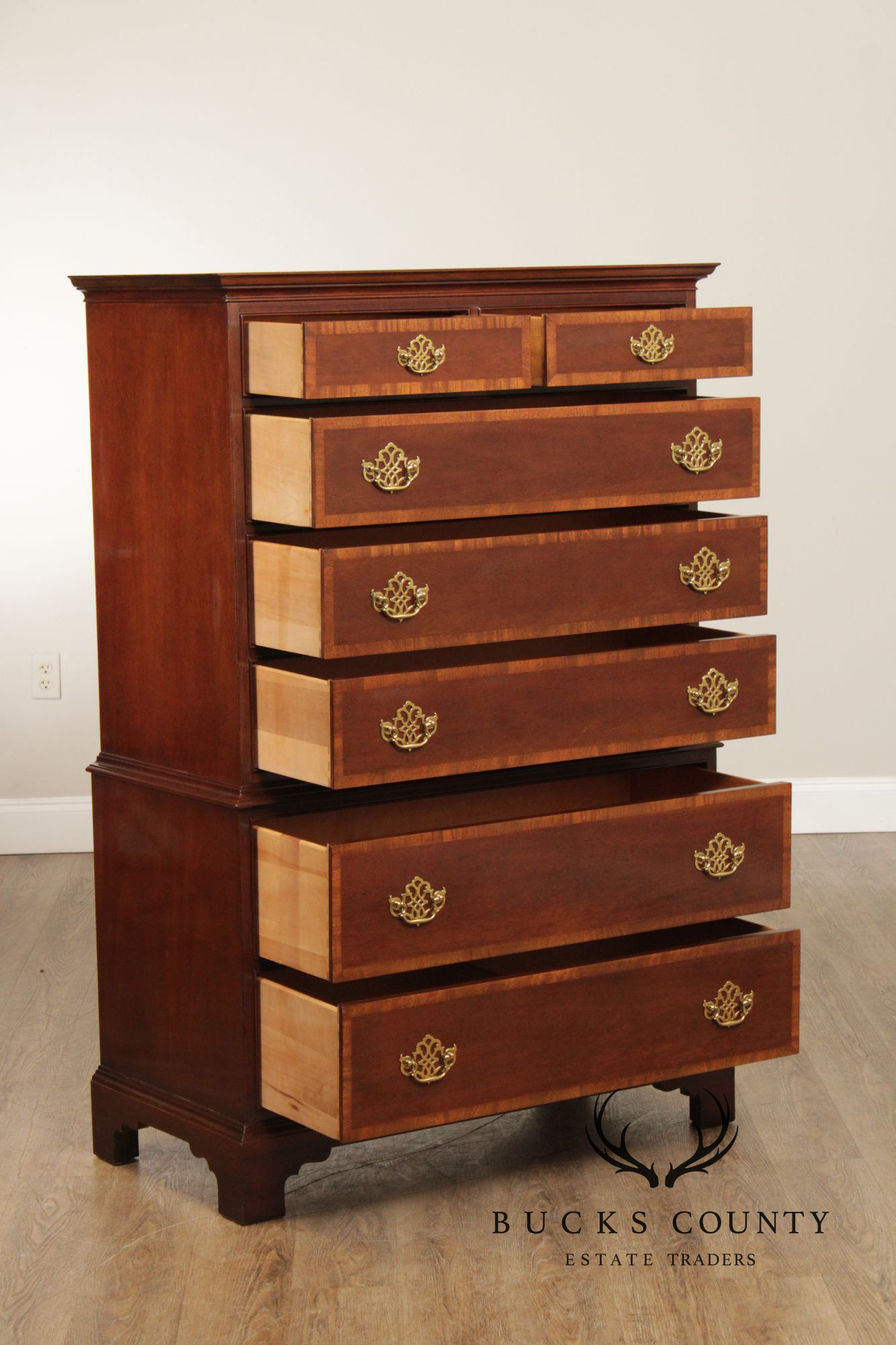 Hickory Furniture Inlaid Mahogany Chippendale Style Tall Chest of Drawers