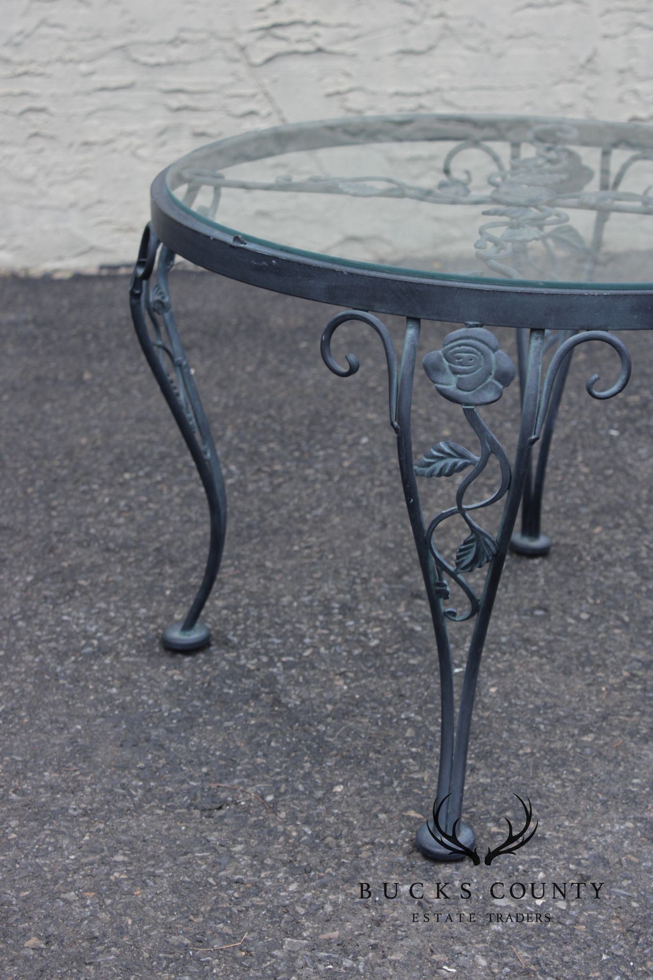 Woodard 'Chantilly Rose' Glass Top Wrought Iron Patio Side Table