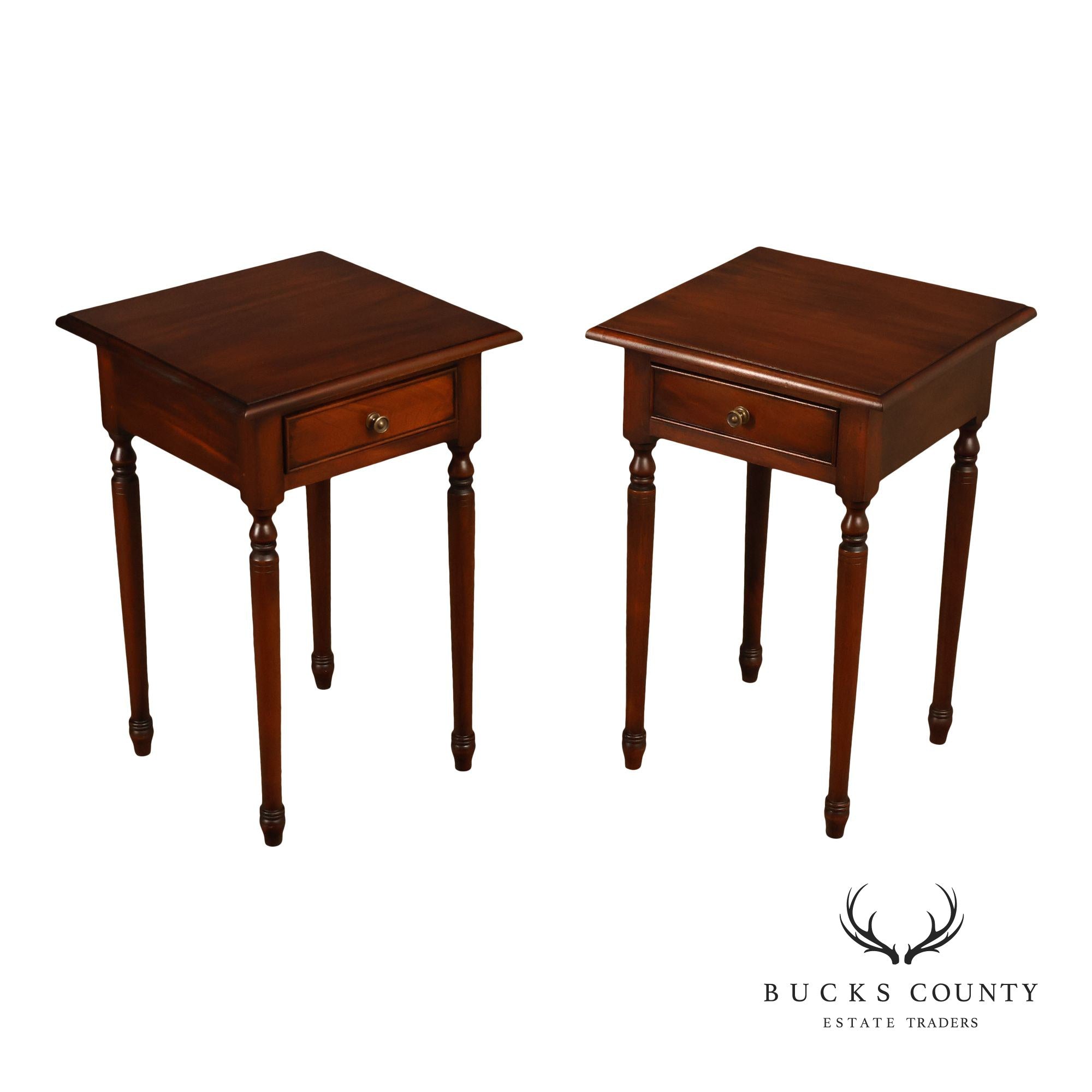 Bench Made Pair Of Sheraton Style Solid Mahogany Nightstands End Tables