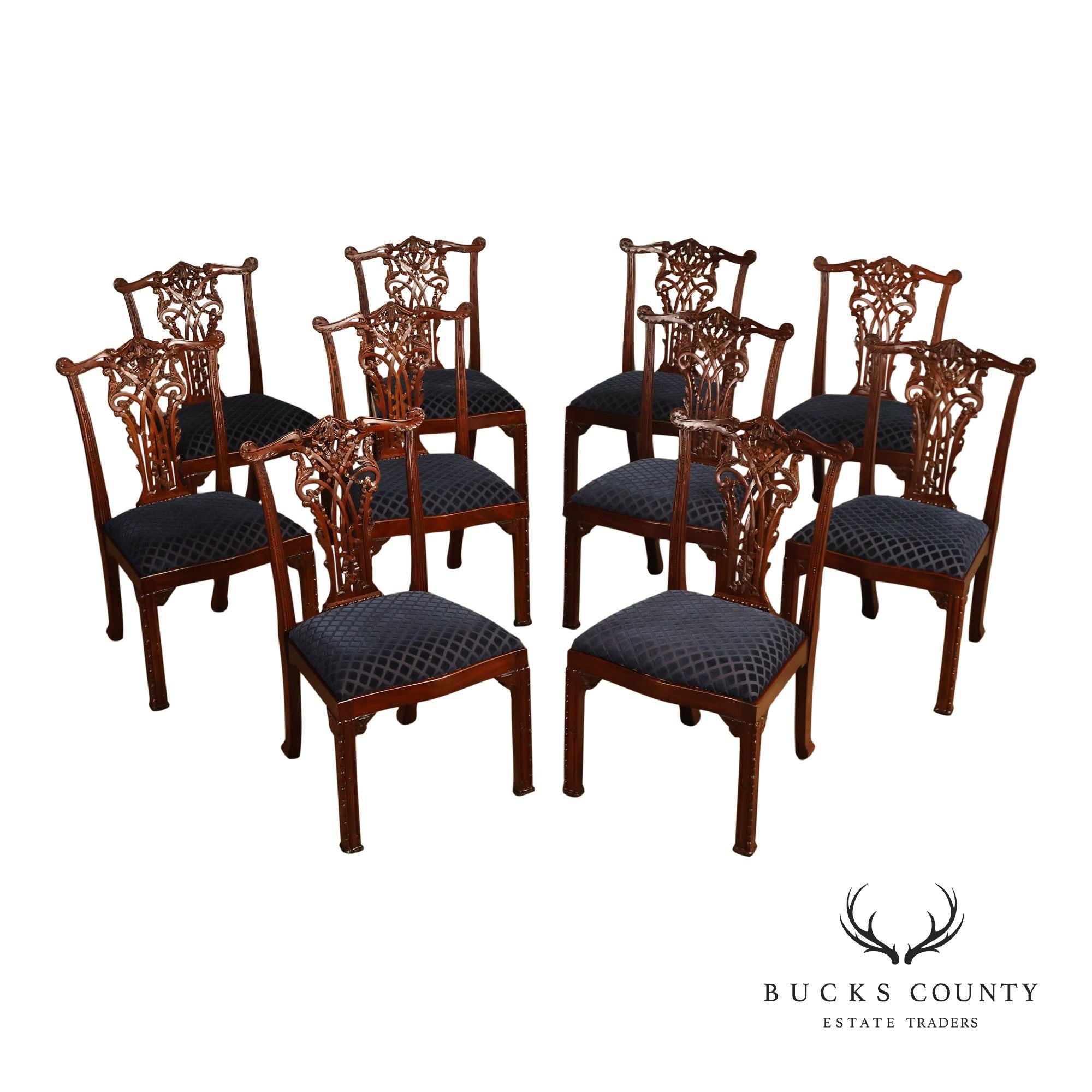 Maitland Smith Set Of 10 Chippendale Style Carved Mahogany Dining Chairs
