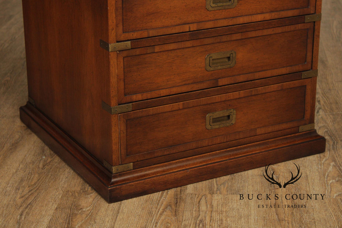 Hekman Campaign Style Mahogany Three-Drawer Nightstand With Brass Accents