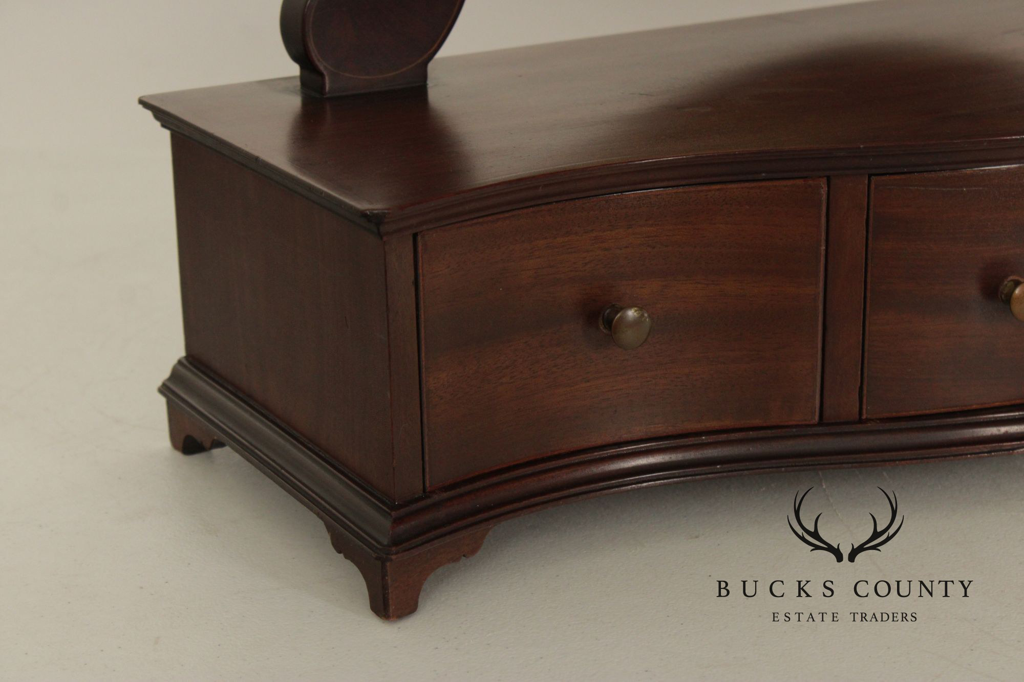 Potthast Bros. Federal Style Mahogany Shaving Mirror With Serpentine Base And Oval Swivel Glass