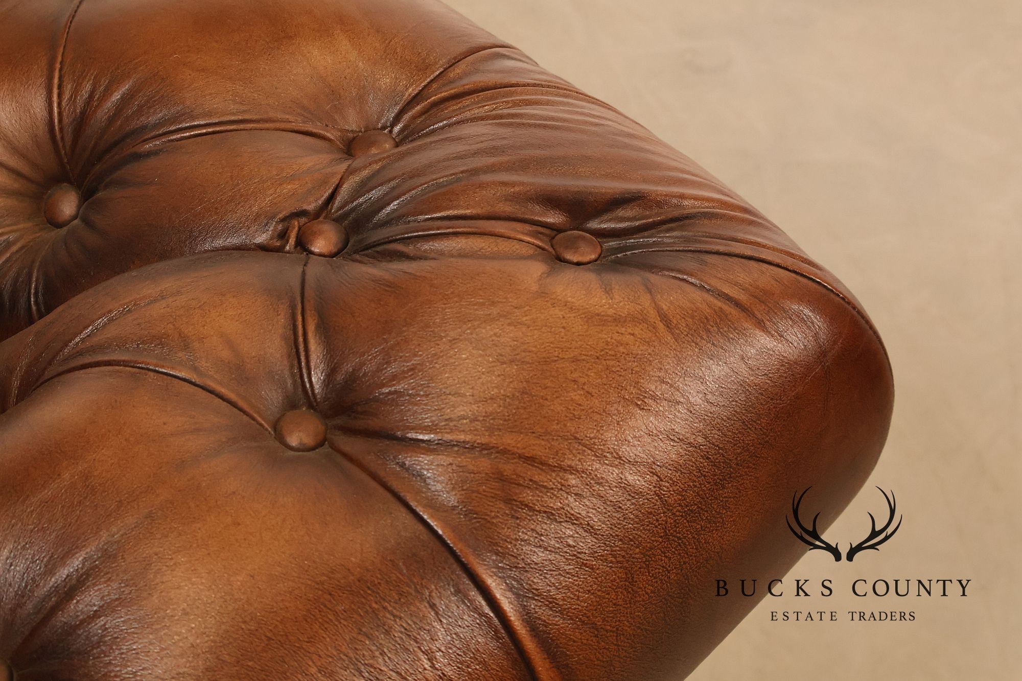 Chesterfield Style 6 Foot Cognac Brown Tufted Leather Sofa