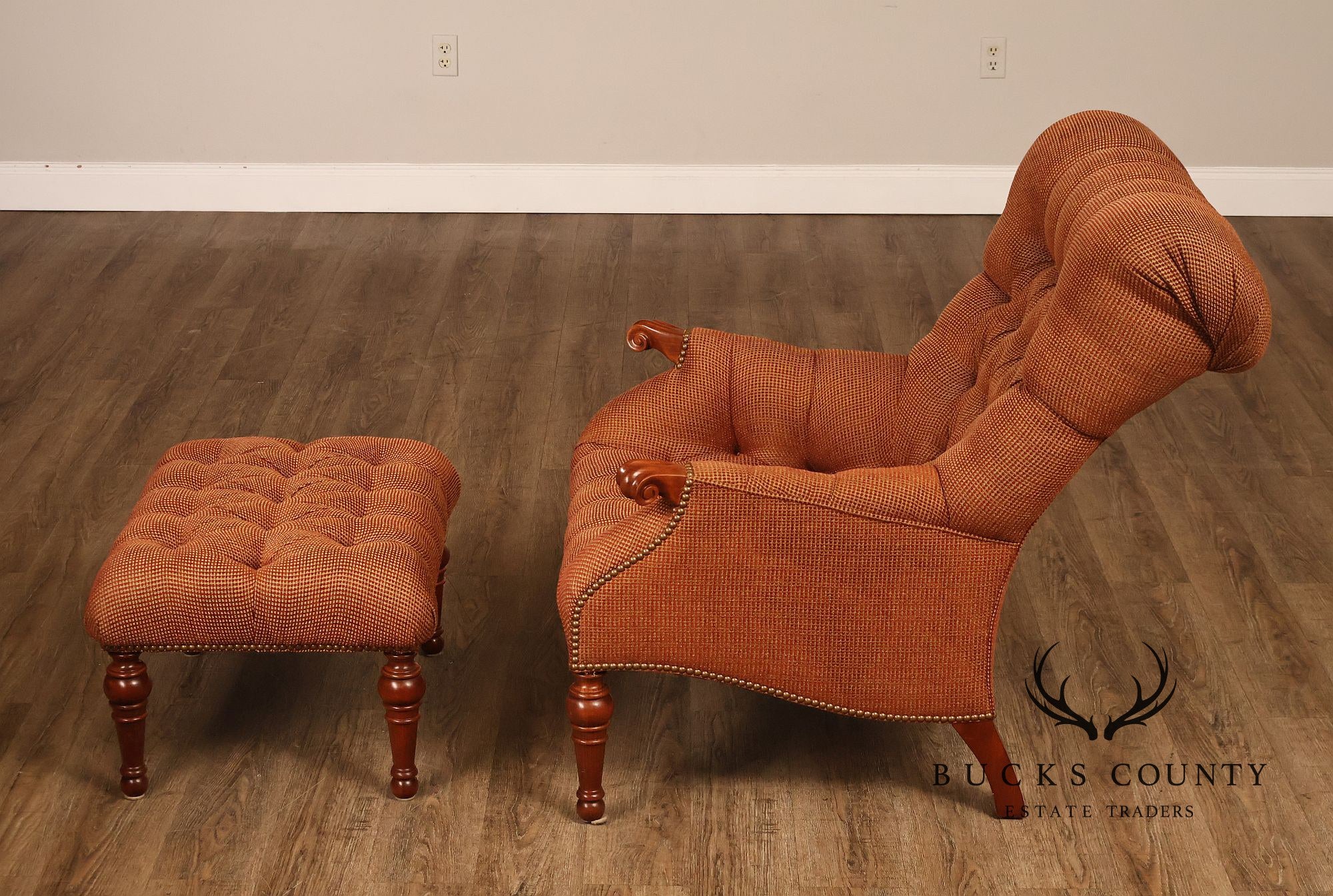 Stickley Leopold Wingback Upholstered Tufted Chair And Ottoman