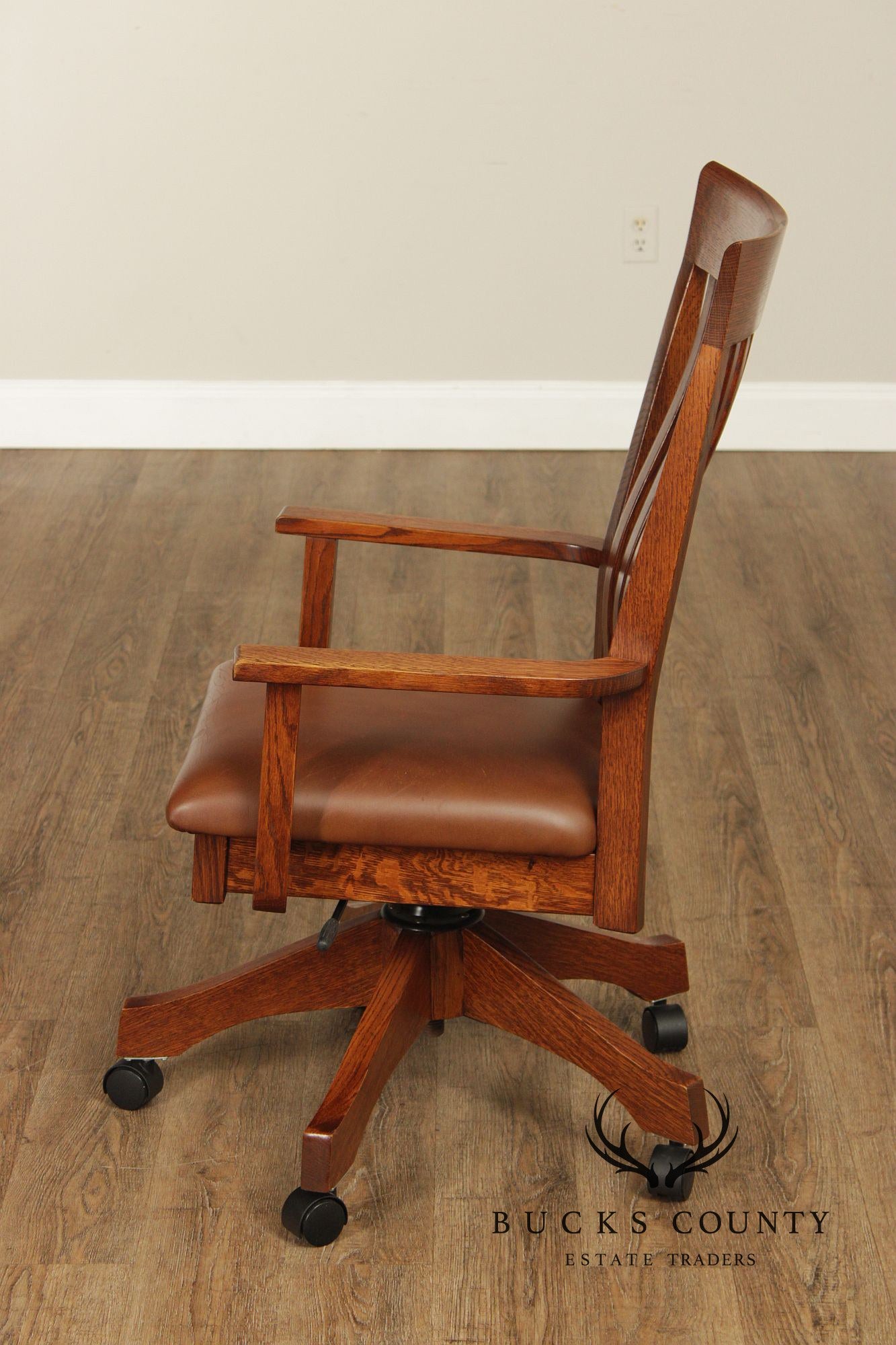 Mission Style Custom Quality Oak and Leather Executive Office Chair