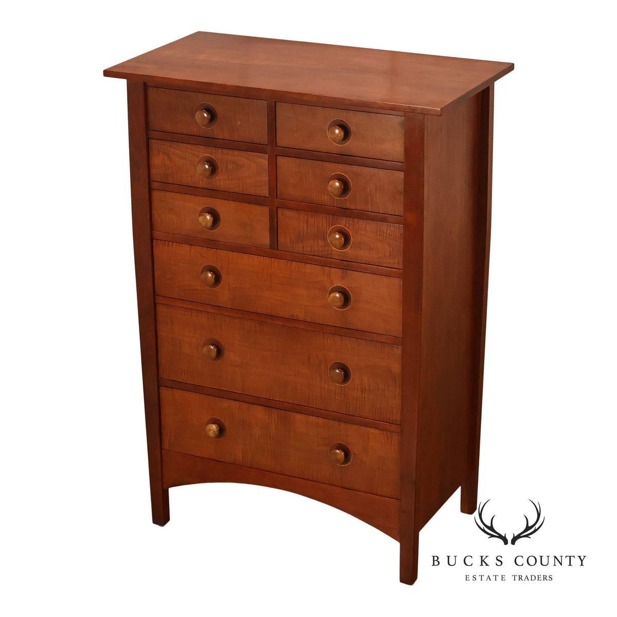 Stickley Mission Collection Harvey Ellis Cherry Inlaid Tall Chest Of Drawers