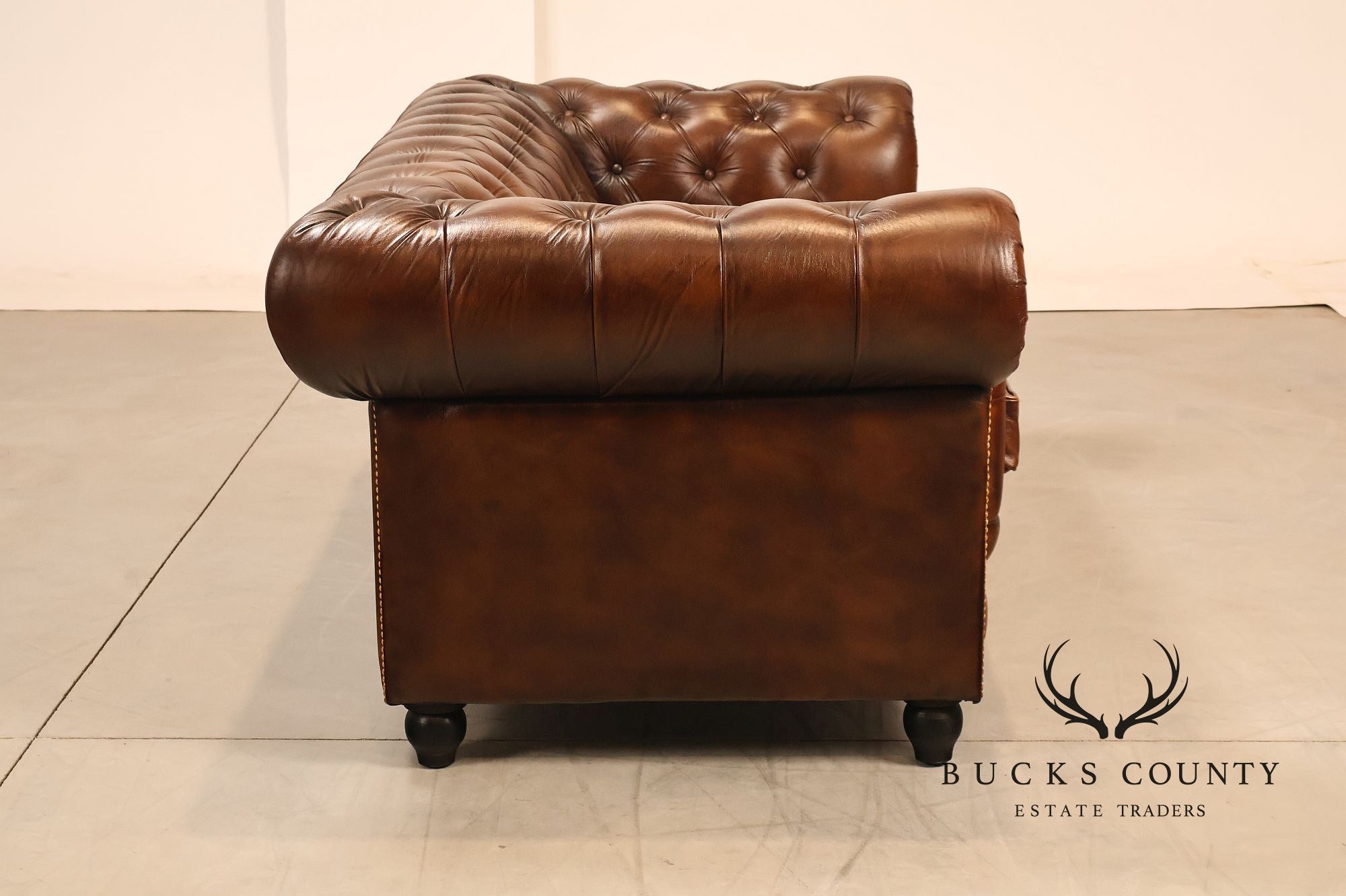 Chesterfield Style 6 Foot Cognac Brown Tufted Leather Sofa