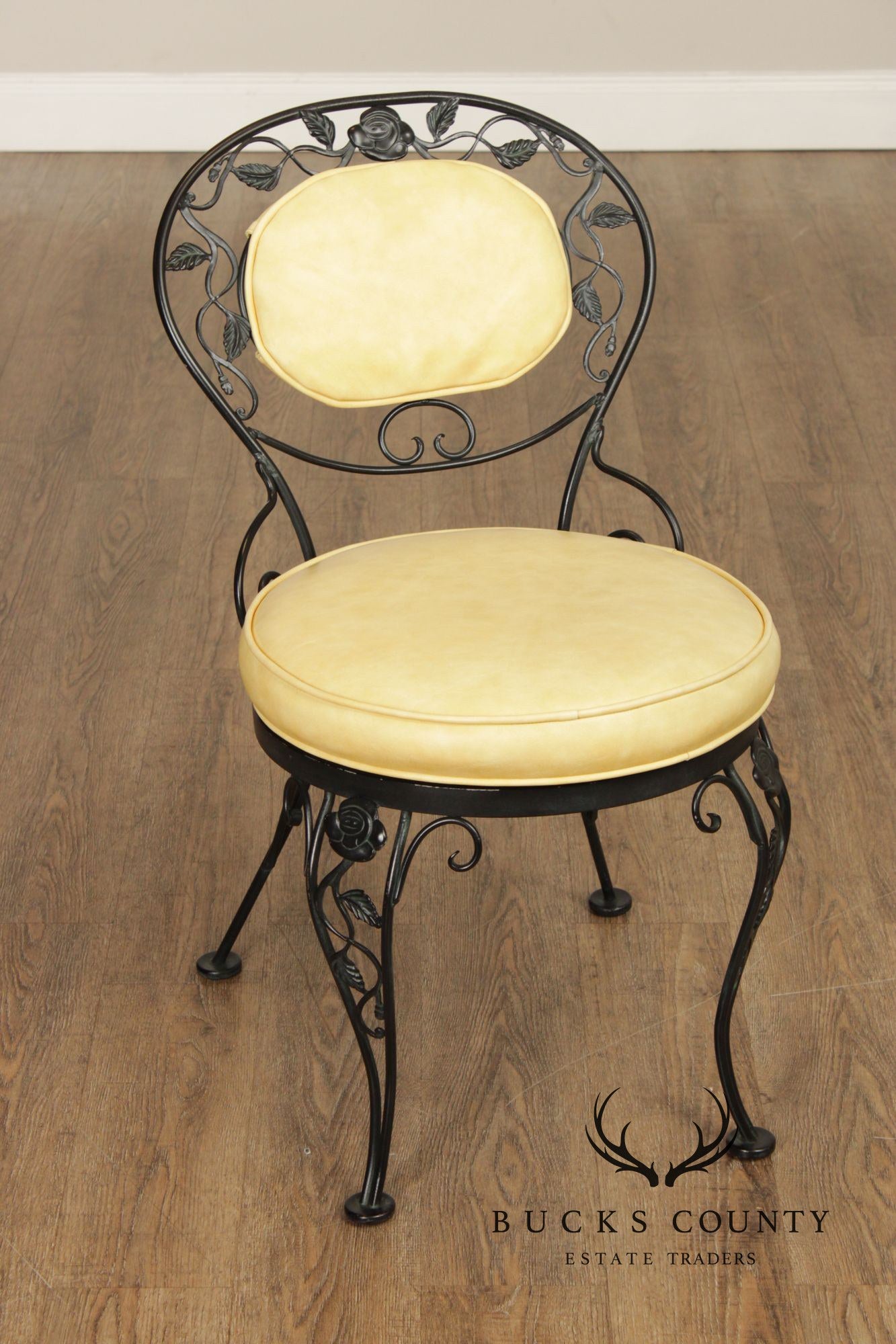 Woodard 'Chantilly Rose' Vintage Set of Four Wrought Iron Dining Chairs