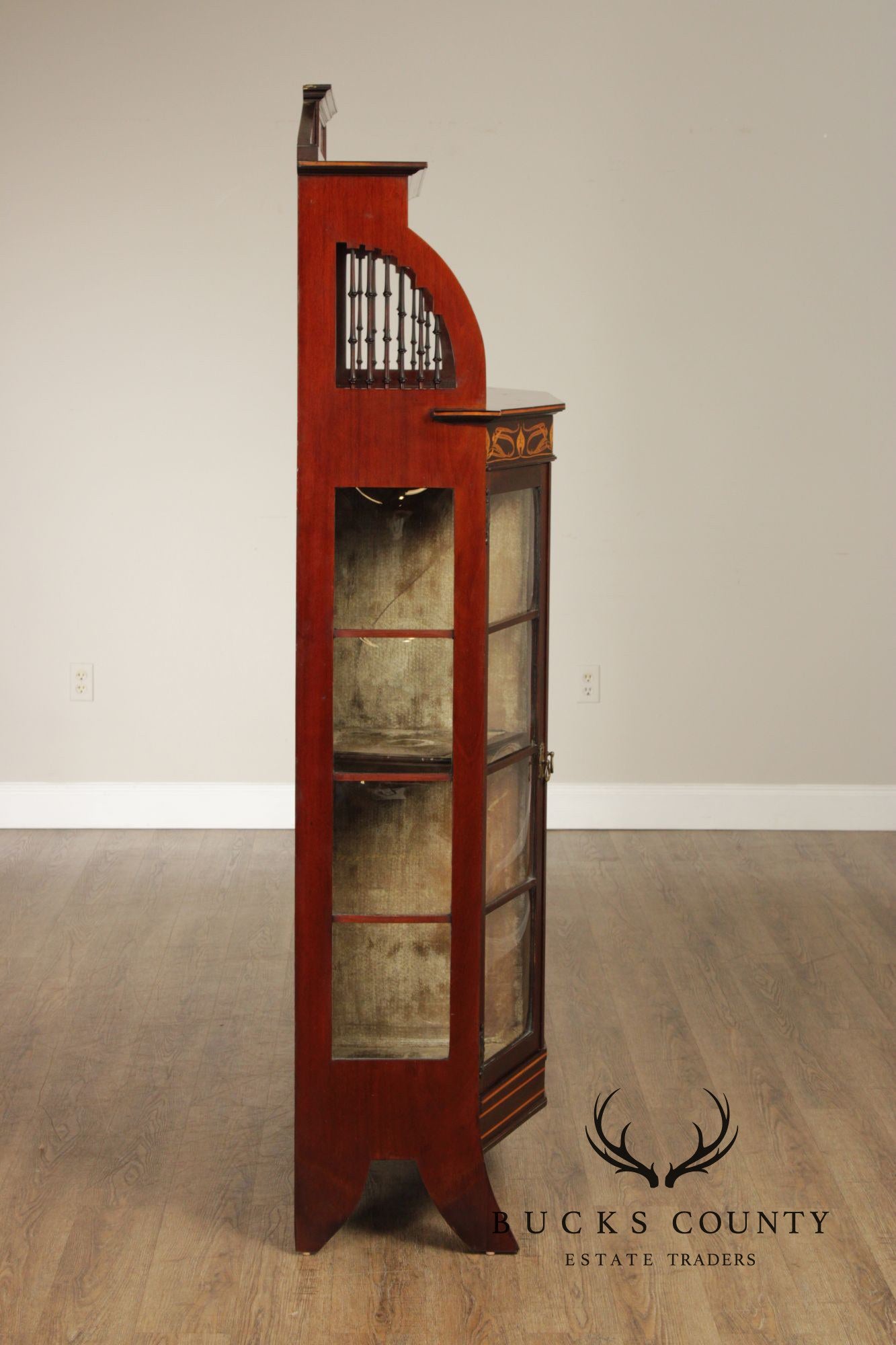 Art Nouveau Antique Inlaid Mahogany Display Case