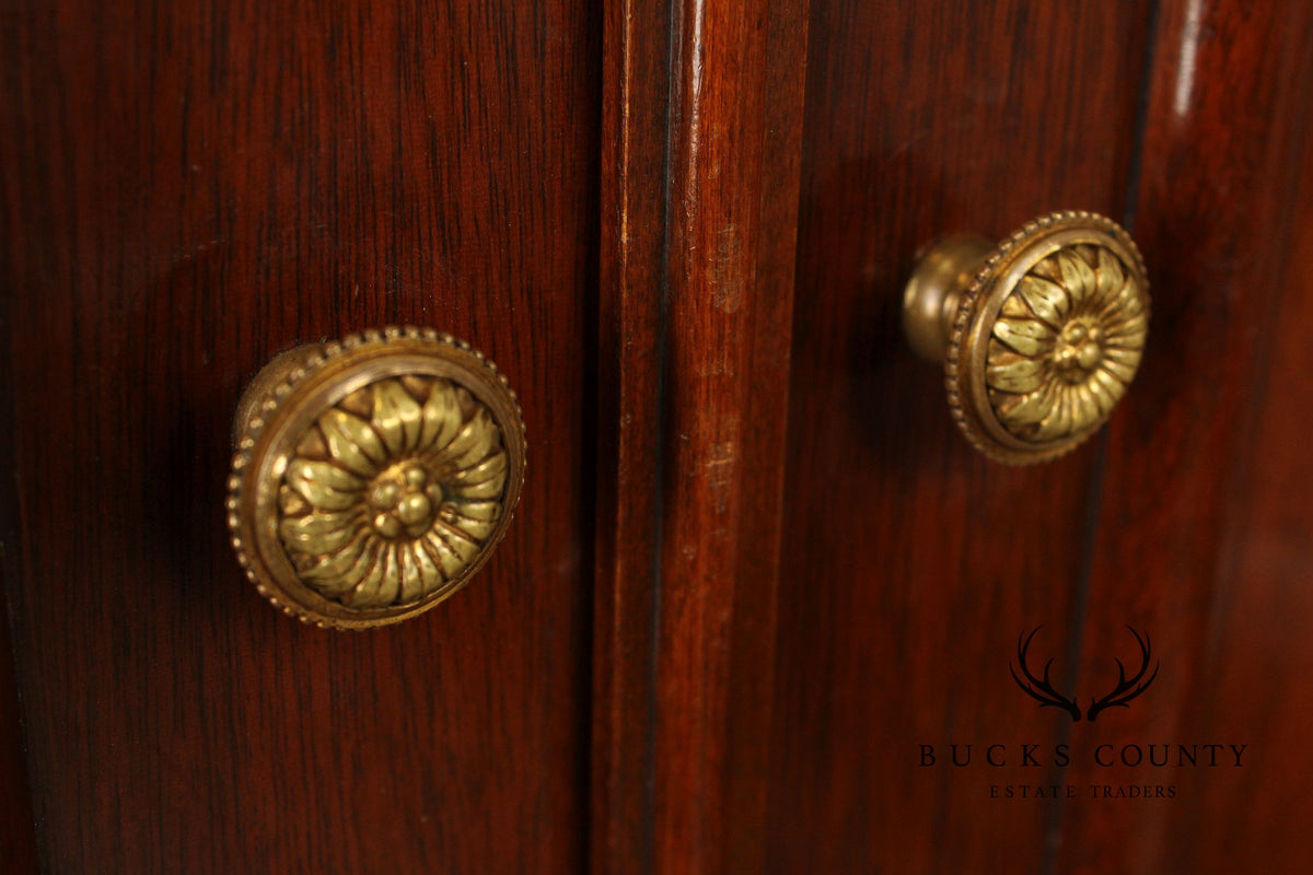 Chinoiserie Style Mahogany Gentleman's Armoire With Faux Bamboo Moldings and Painted Panels