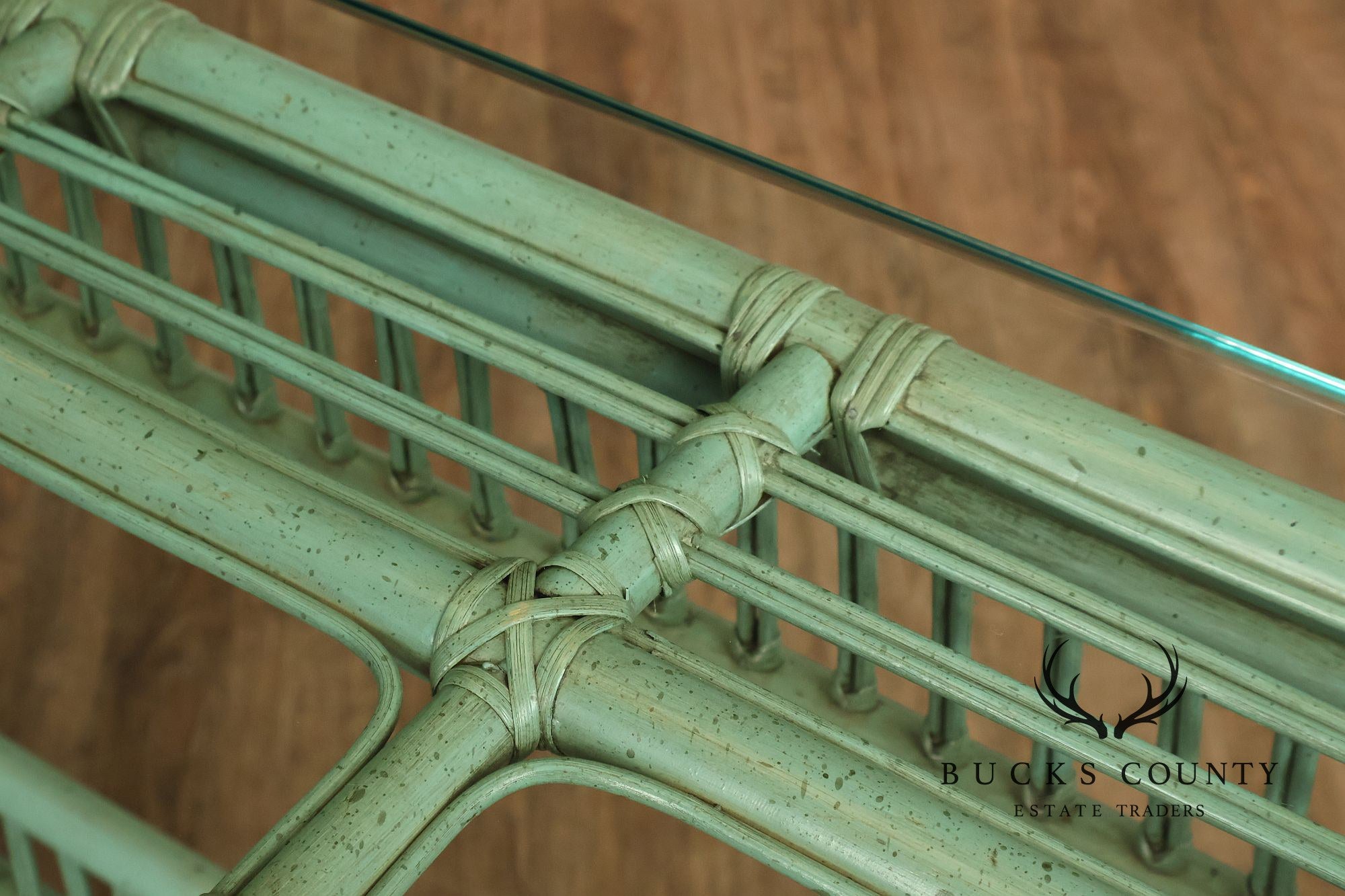 Boho Chic Glass Top Painted Rattan Glass Top Console Table
