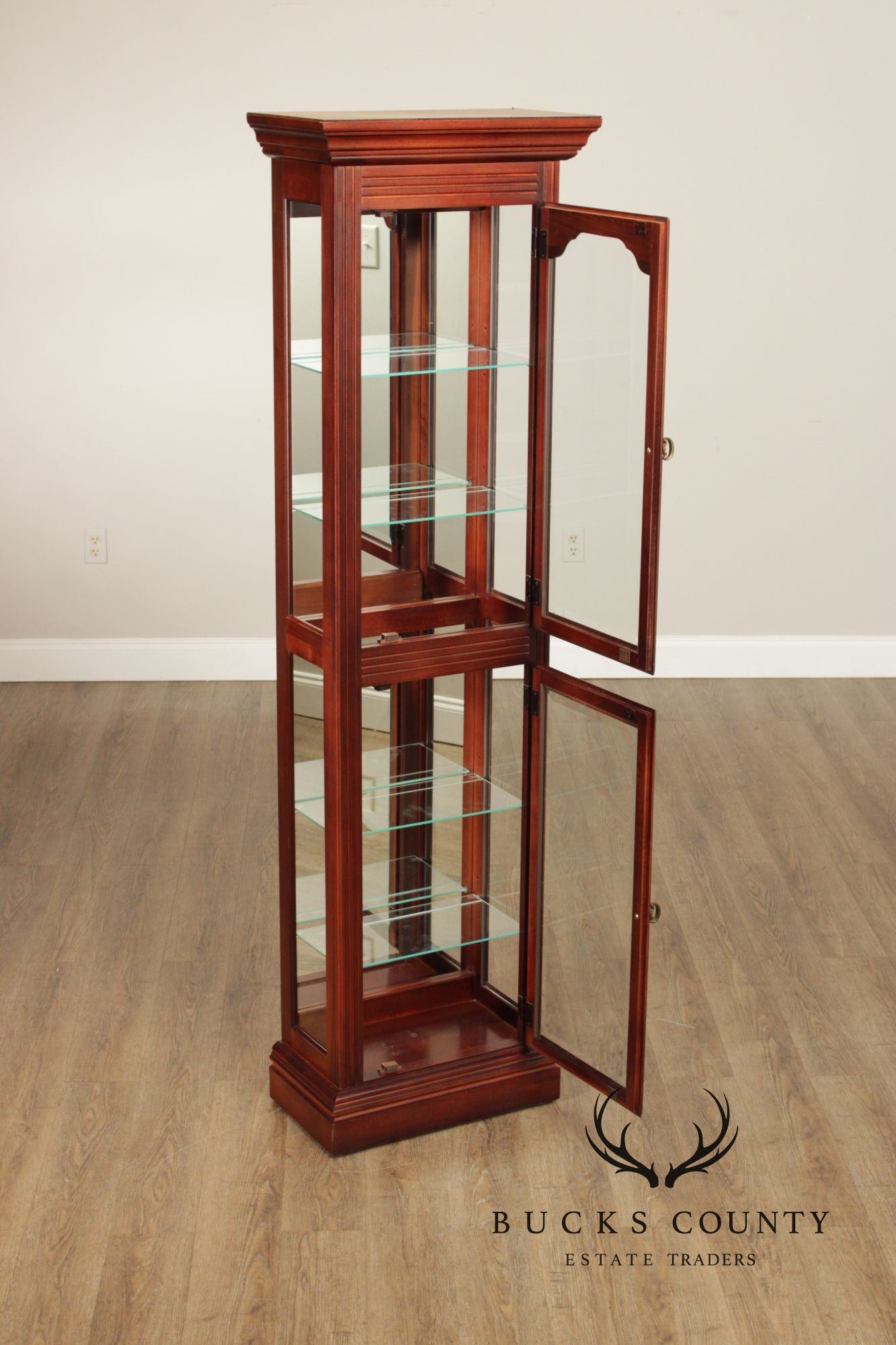 Traditional Cherry and Beveled Glass Curio Display Cabinet