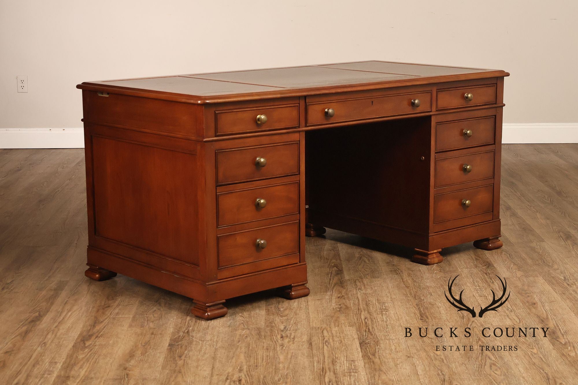 Sligh Leather Top Executive Pedestal Desk