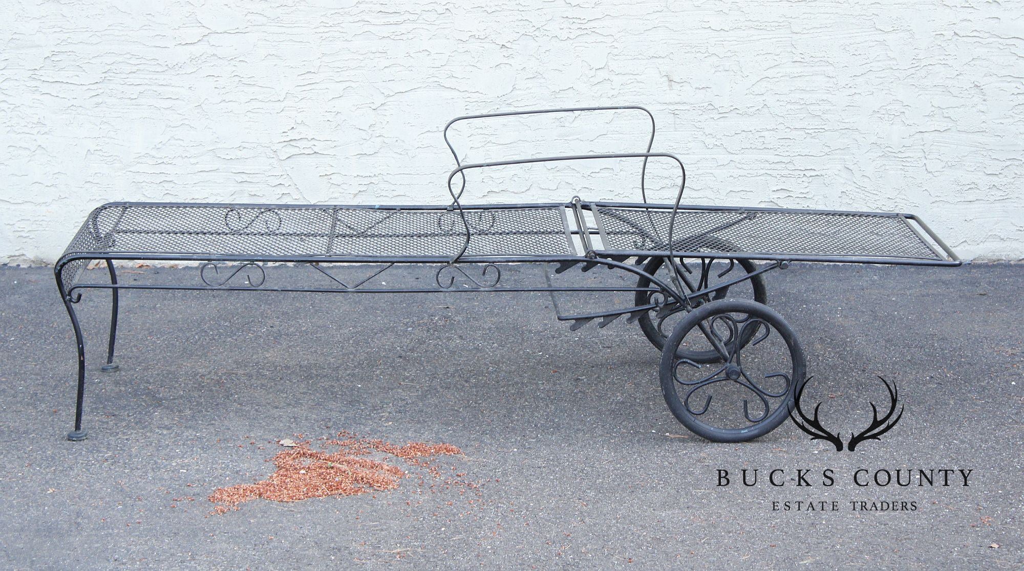 Vintage Wrought Iron Outdoor Patio Chaise Lounge
