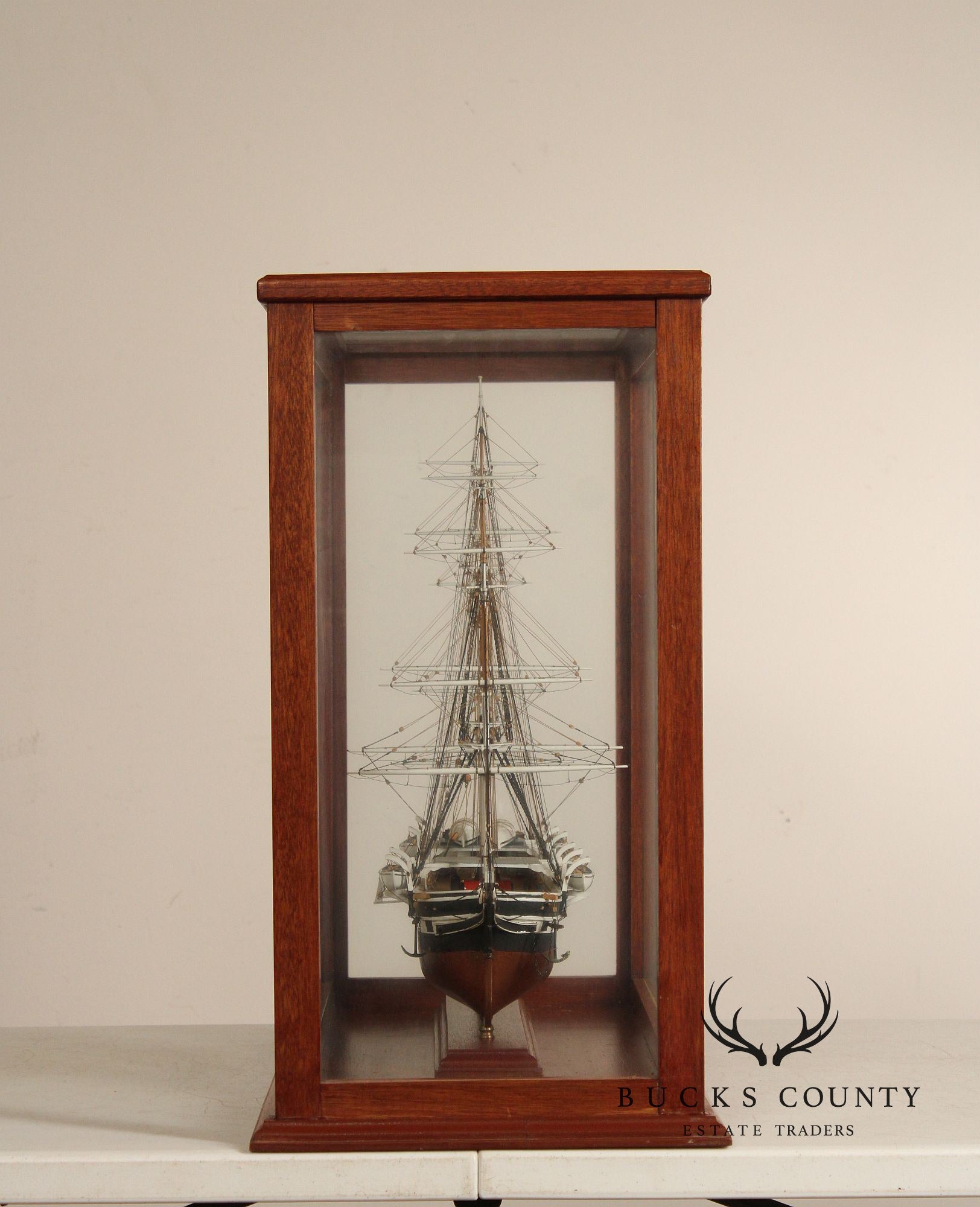 Charles W. Morgan 1841 Whaling Ship Wooden Model In Glass Display Case