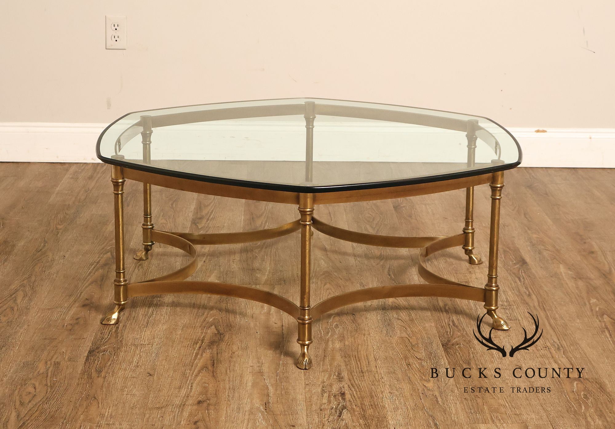 Directoire Style Vintage Brass and Glass Top Coffee Table