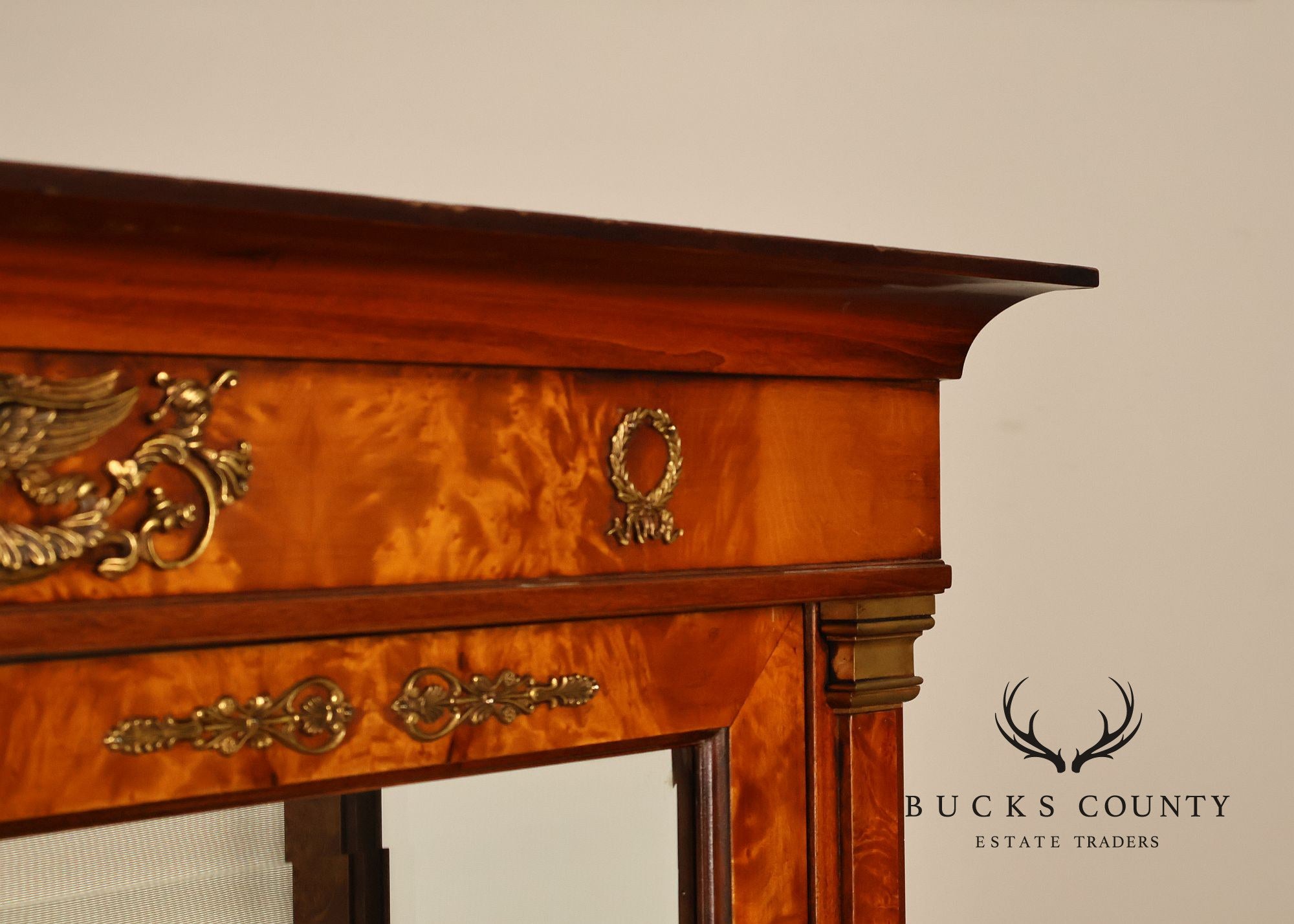 French Empire Style Burl Wood Vitrine Display Cabinet