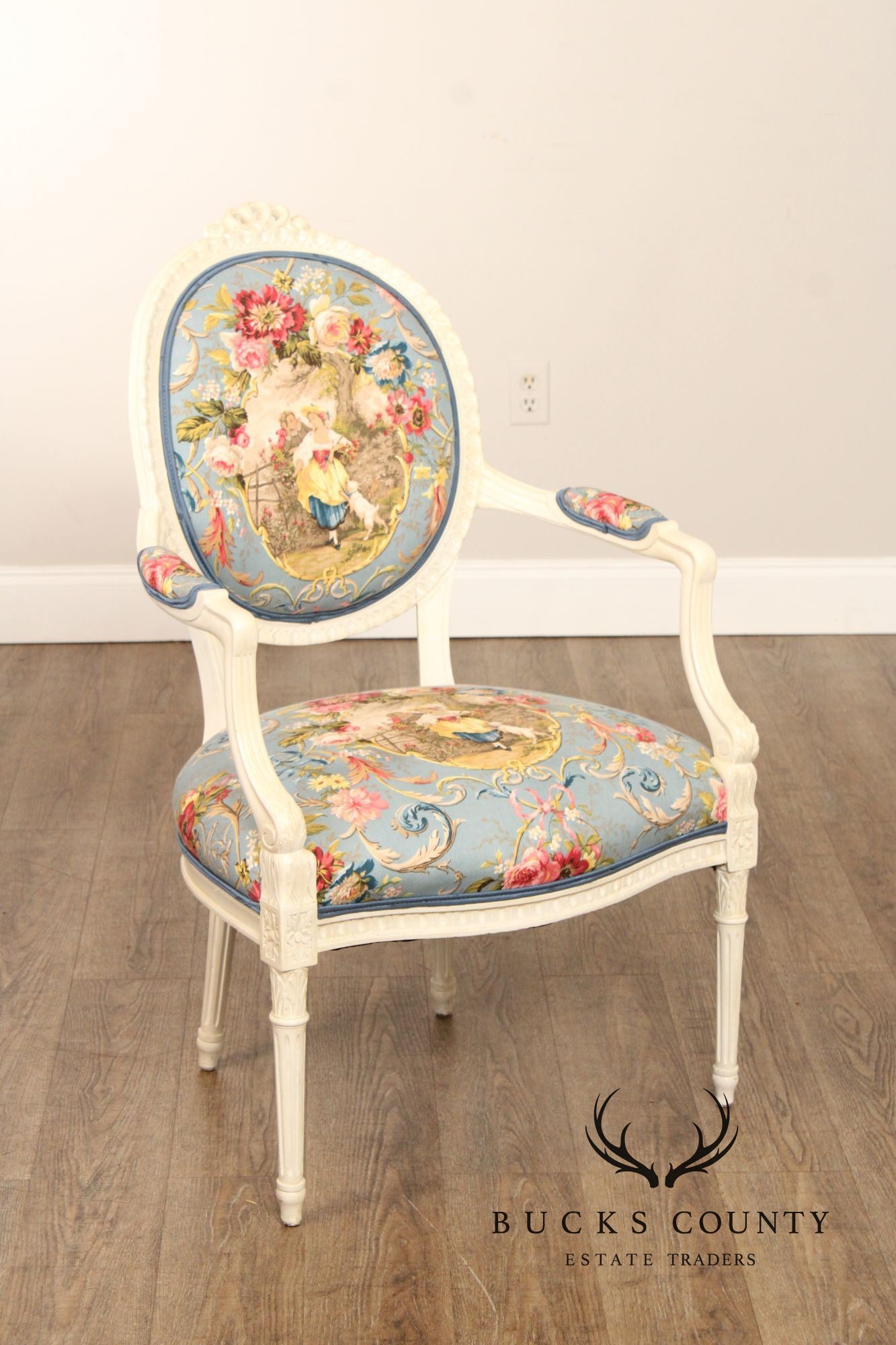 French Louis XVI Style Pair of Painted Fauteuil Armchairs