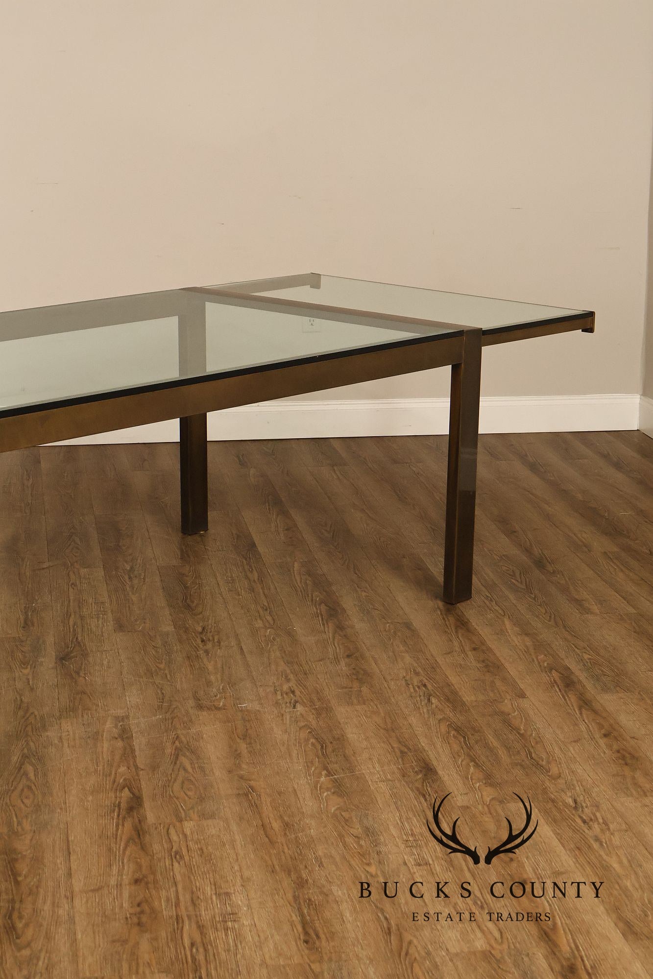 John Stuart Bronze Finish Glass Top Extendable Dining Table
