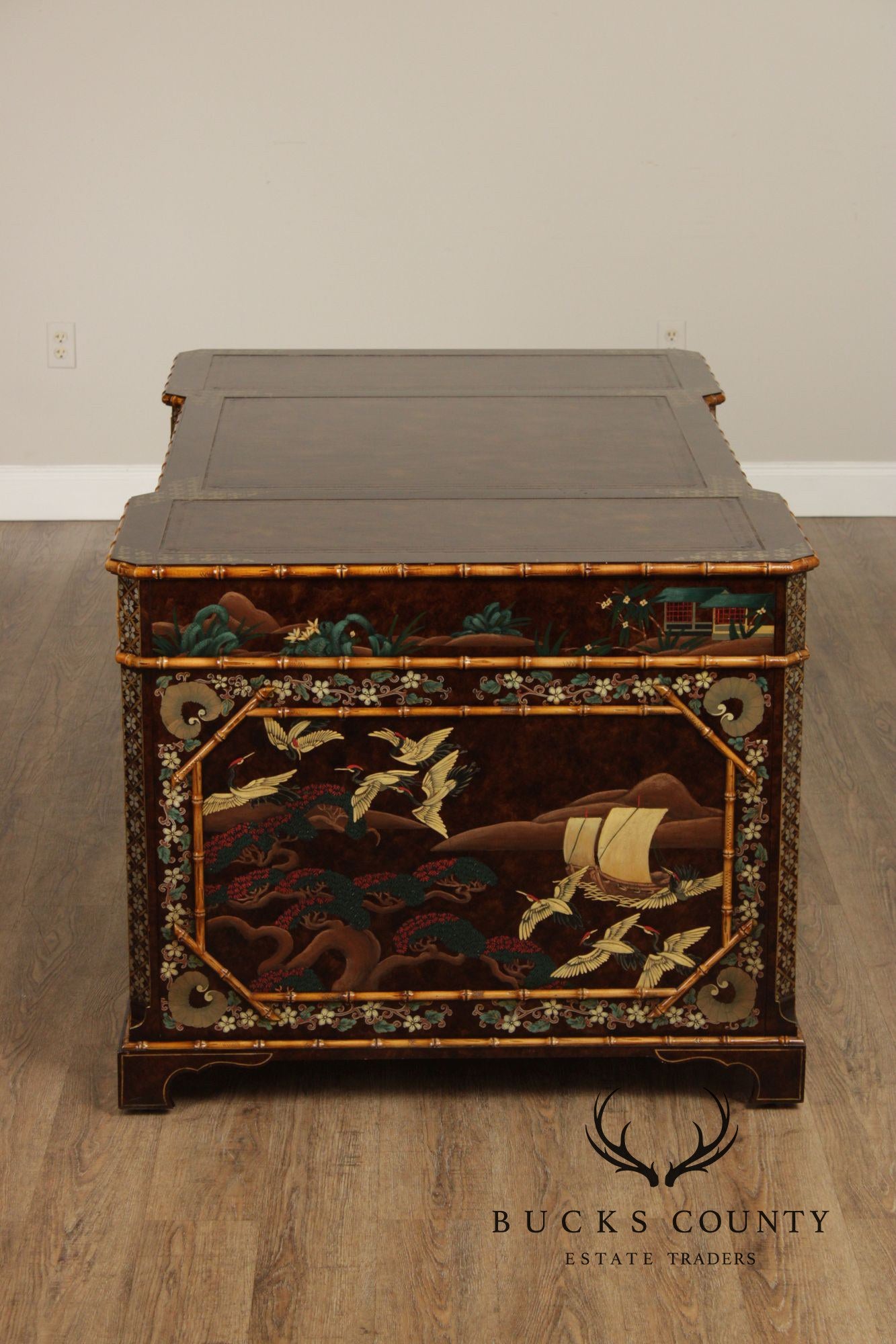 John Widdicomb Chinoiserie Leather Top Executive Partner's Desk