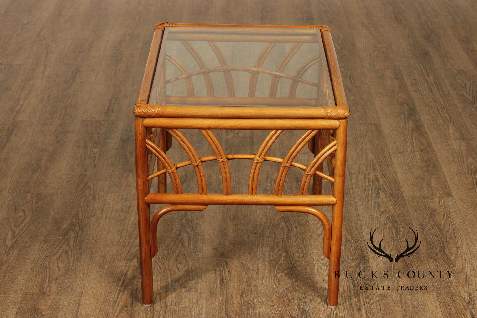 South Sea Rattan 'New Kauai' Glass Top Side Table