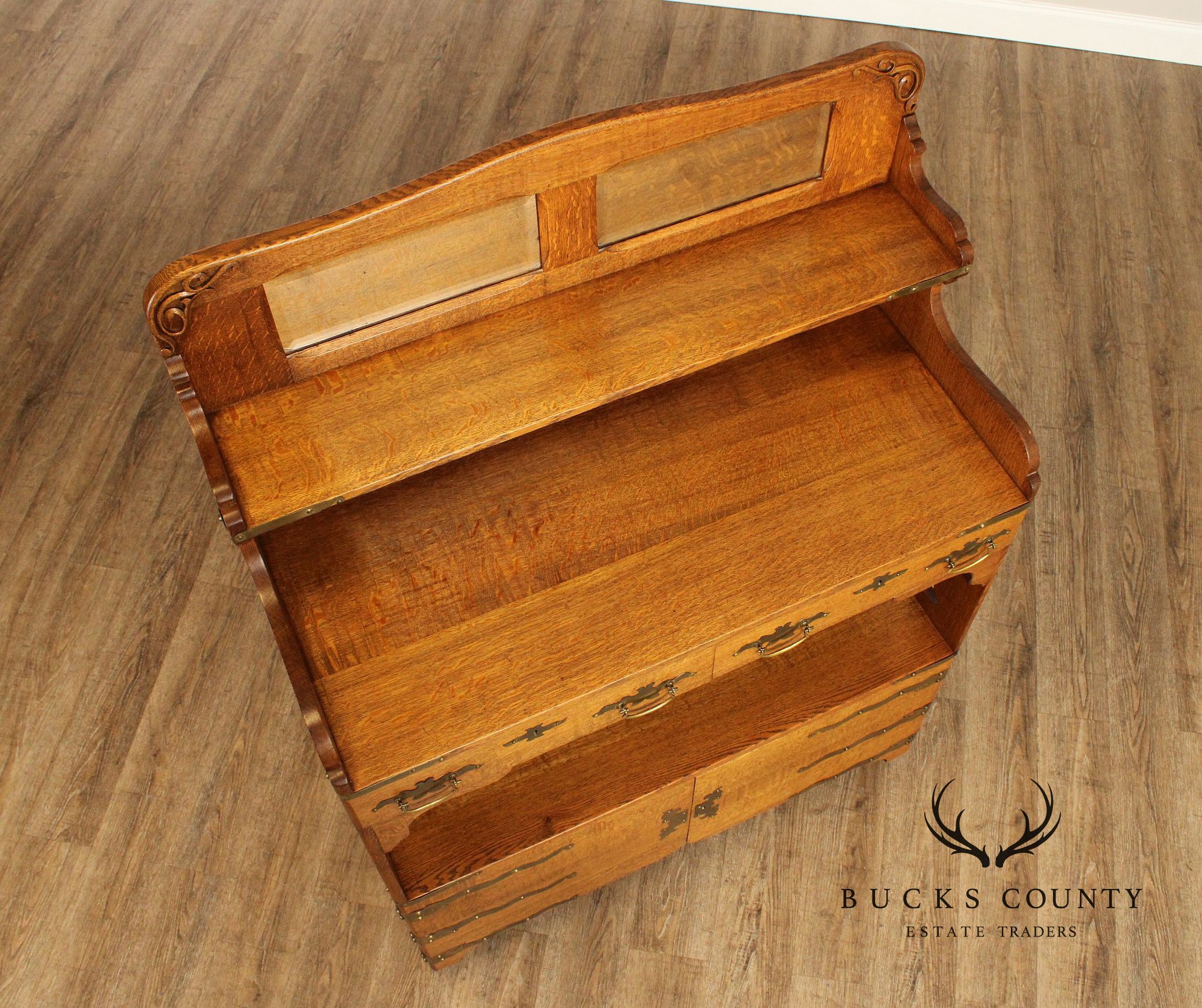 Antique Victorian Golden Oak Sideboard With Mirrored Back