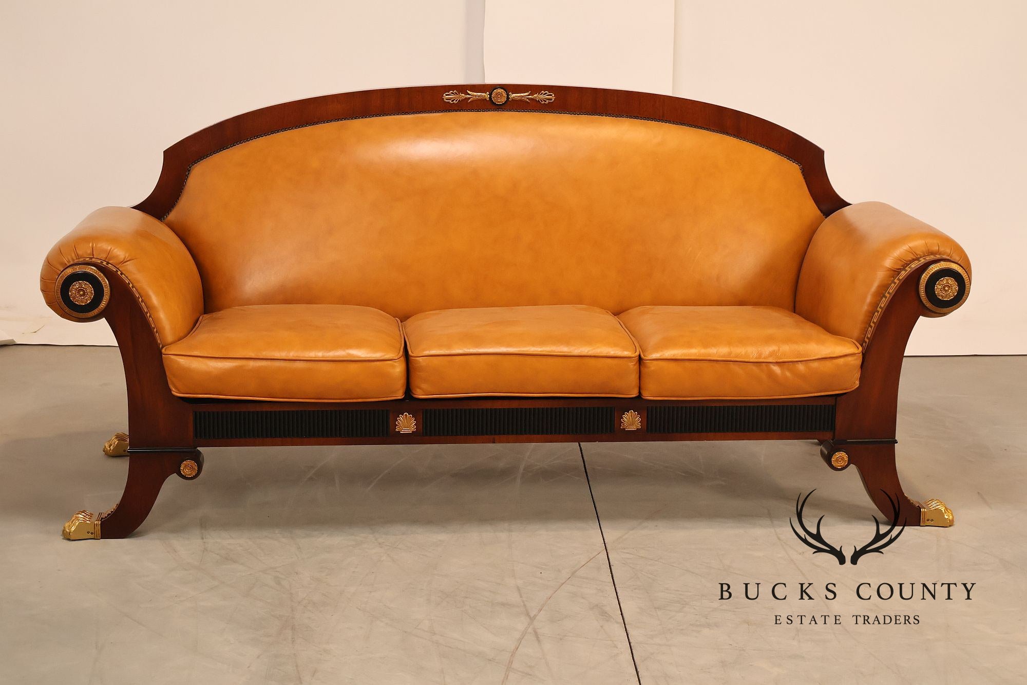 Empire Style Sofa Mahogany And Leather Sofa With Gilt Bronze Mounts