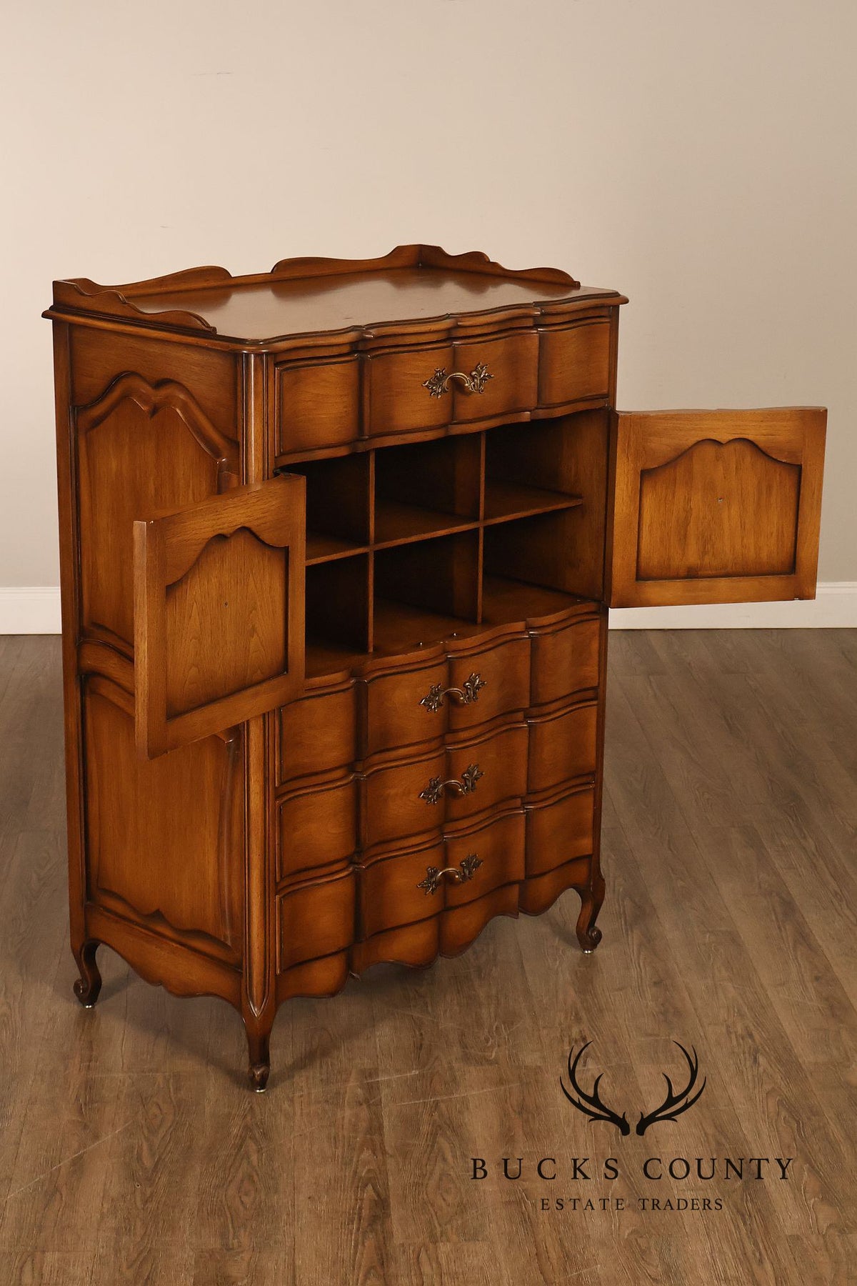 Vintage French Provincial Louis XV Style Highboy Chest Of Drawers
