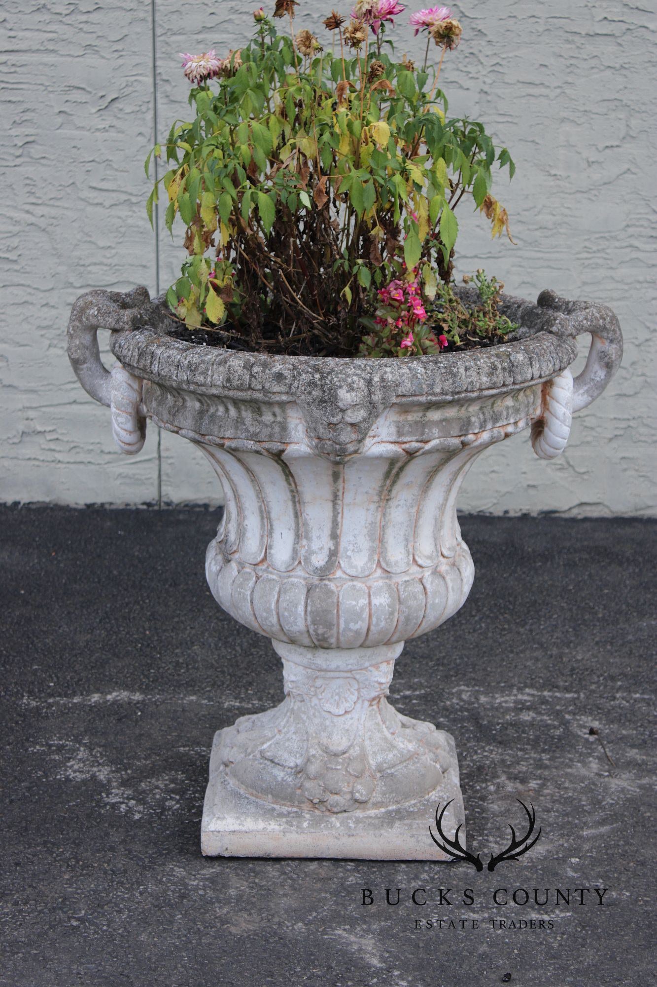 Classical Style Pair of Cast Stone Garden Urns