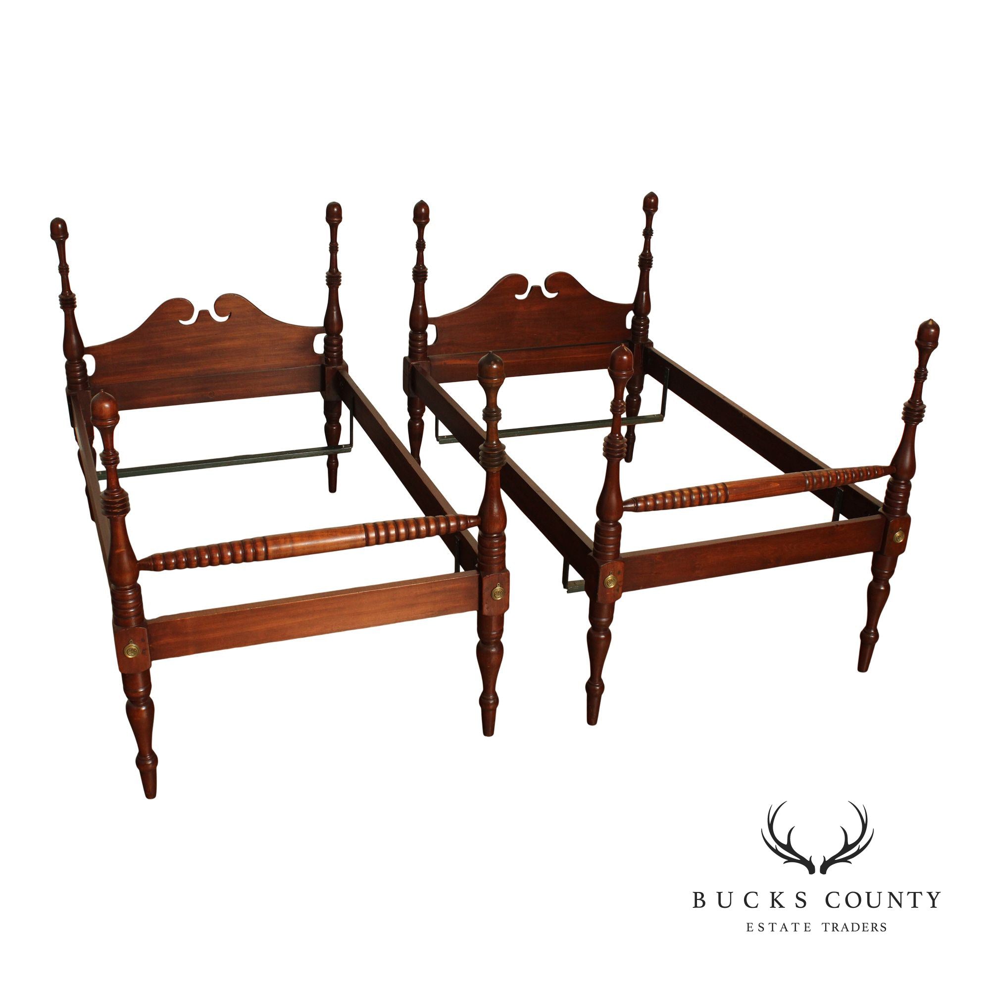 Antique Sheraton Style Pair Of Twin Poster Beds