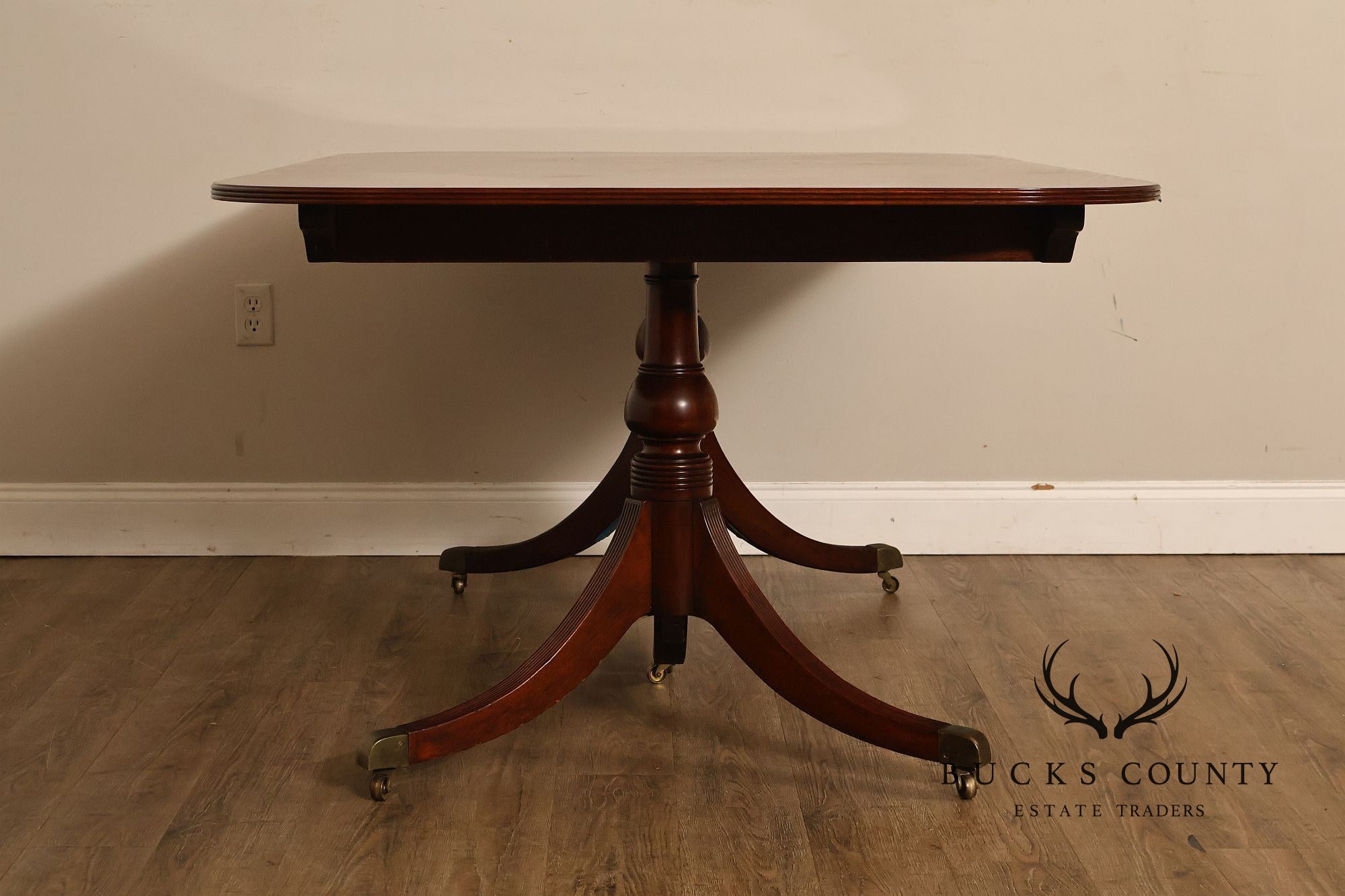 Regency Style Banded Mahogany Double Pedestal Dining Table With 2 Leaves