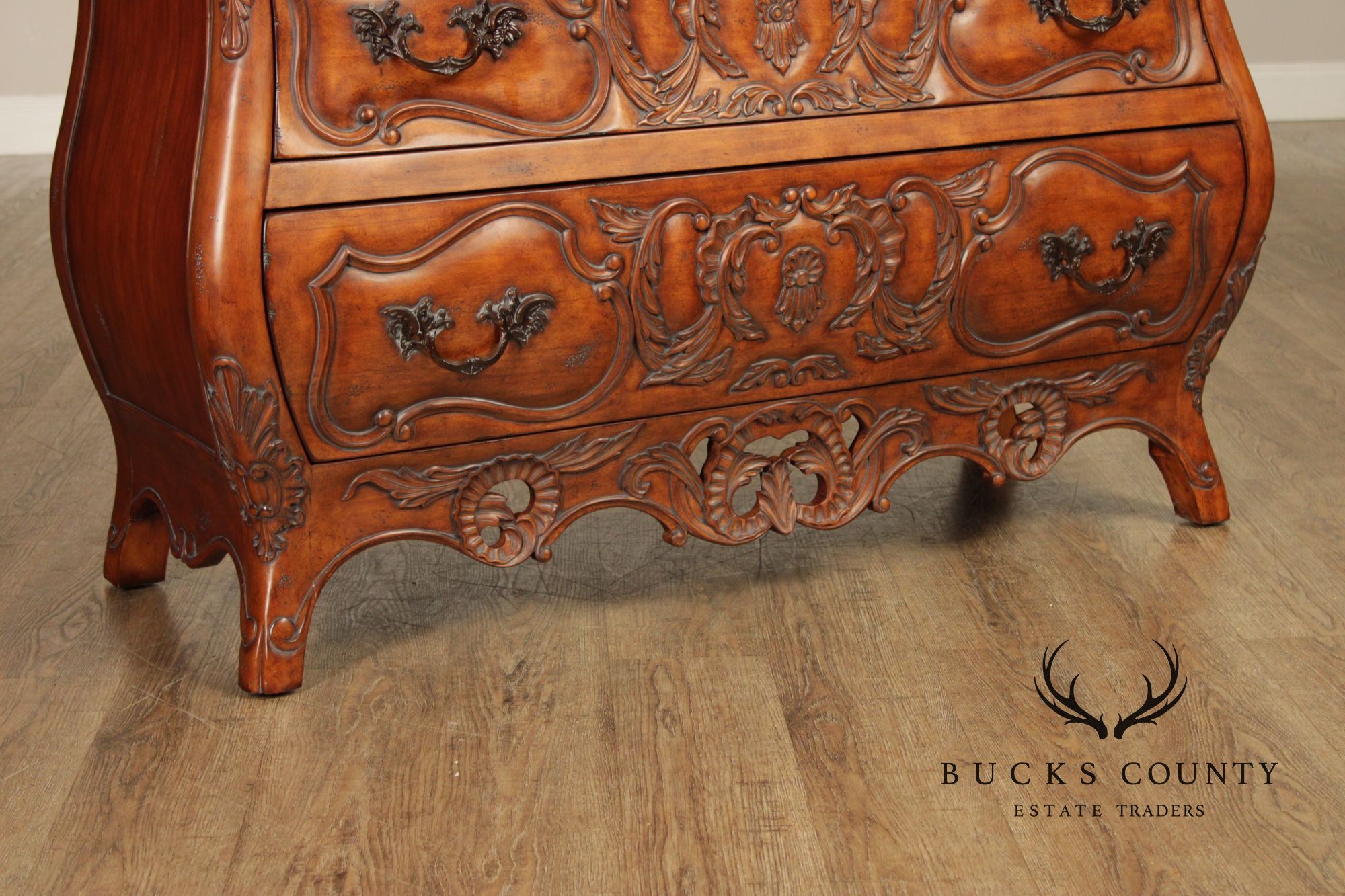 Century Furniture 'Coeur de France' Pair of Carved Cherry Bombe Chests
