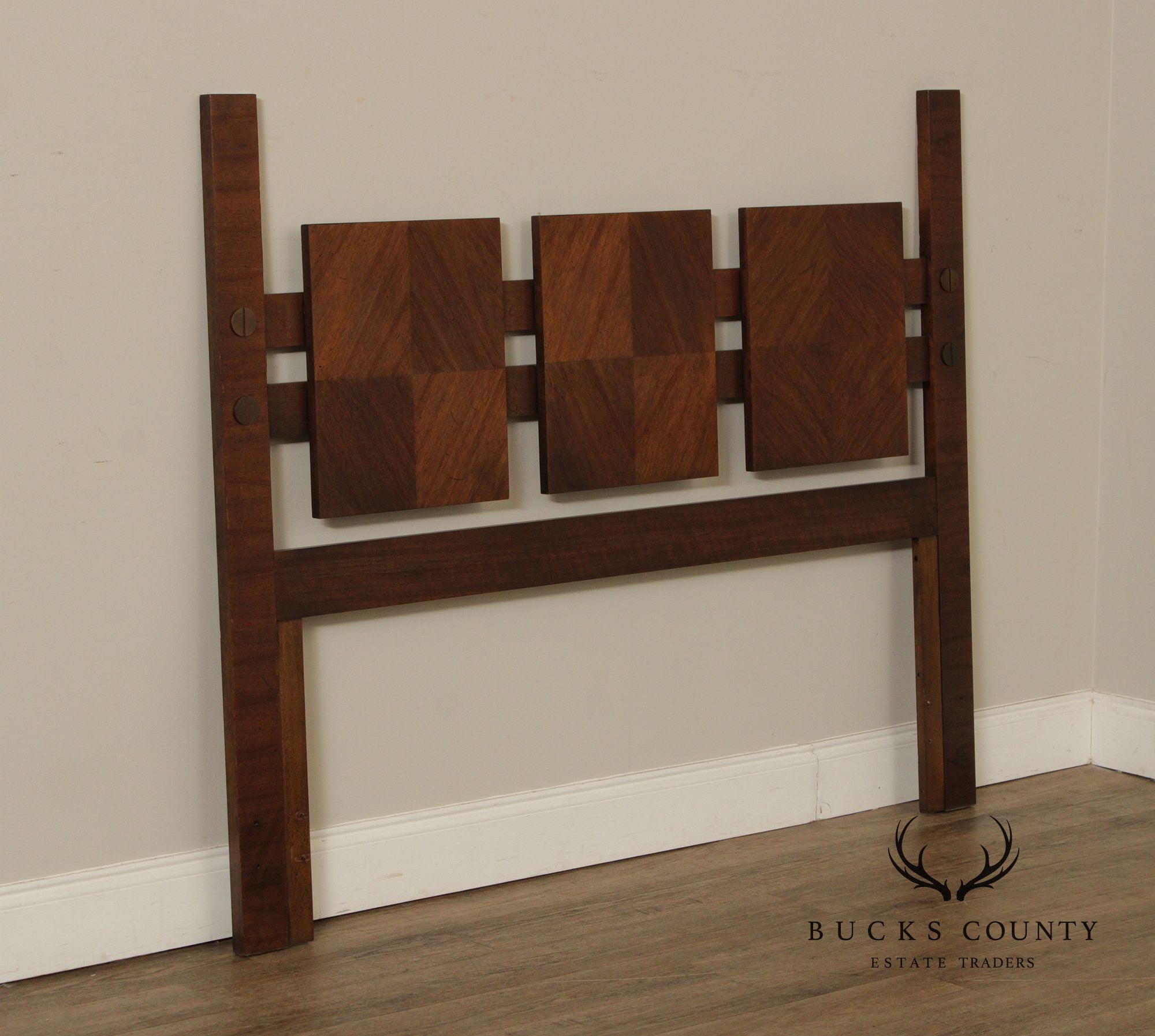 Lane Mid Century Modern Brutalist Queen Size Walnut Headboard