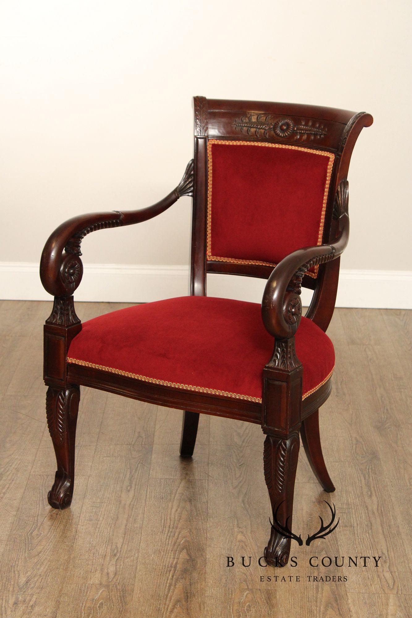French Empire Style Pair of Mahogany Armchairs