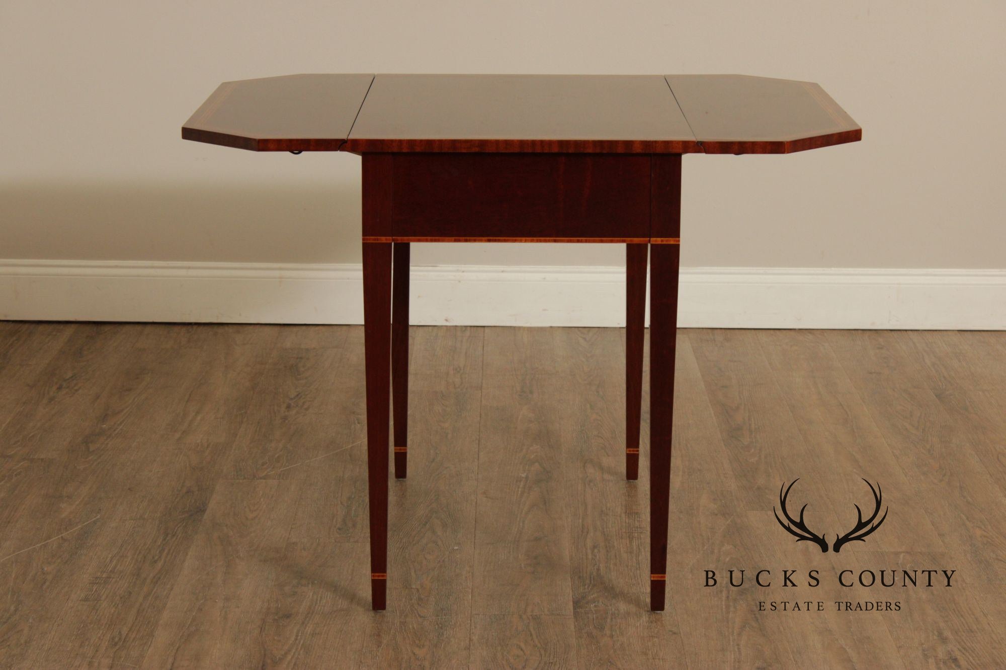 Kindel Federal Style Inlaid Mahogany Drop Leaf Pembroke Side Table