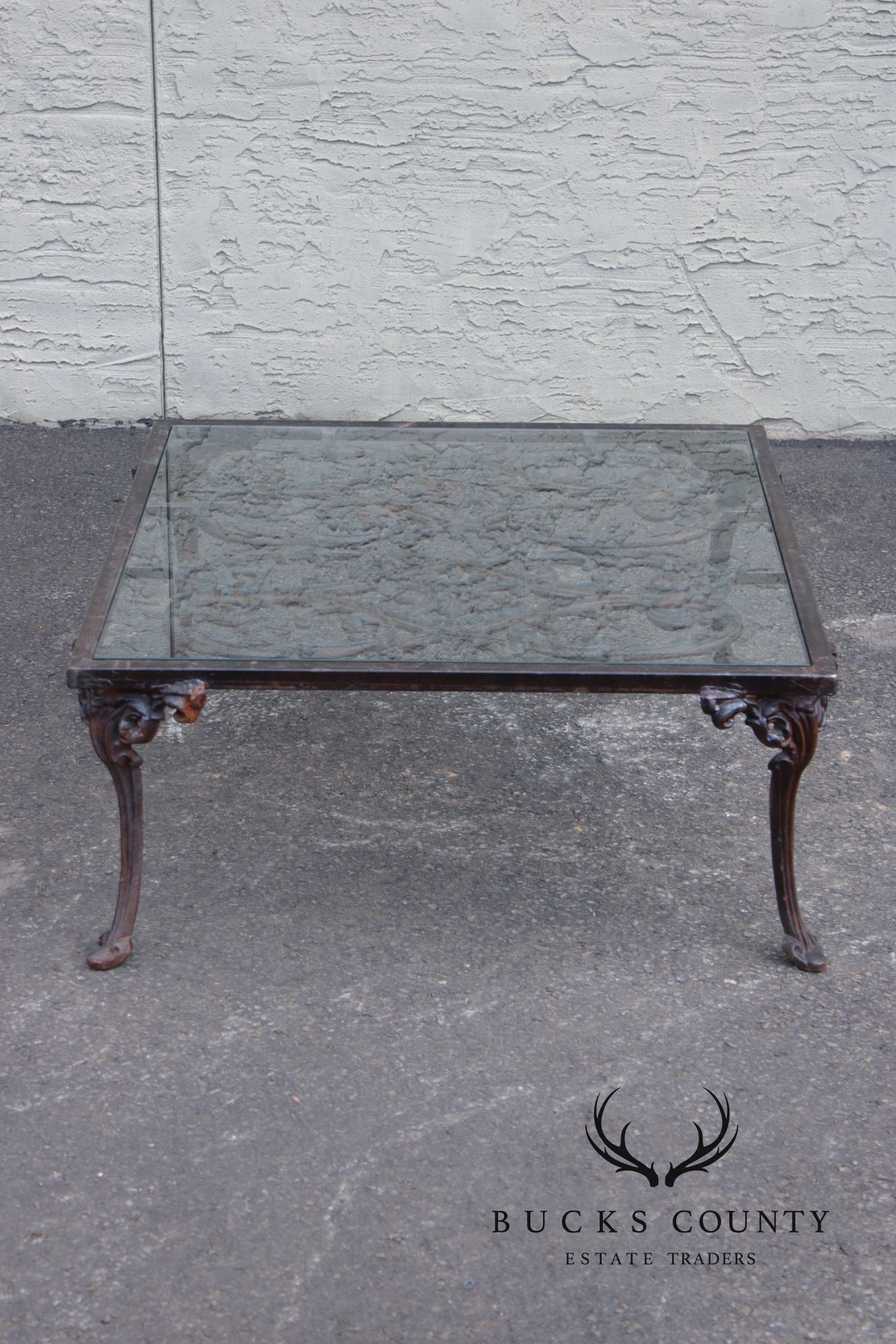 Victorian Style Glass Top Iron Coffee Table