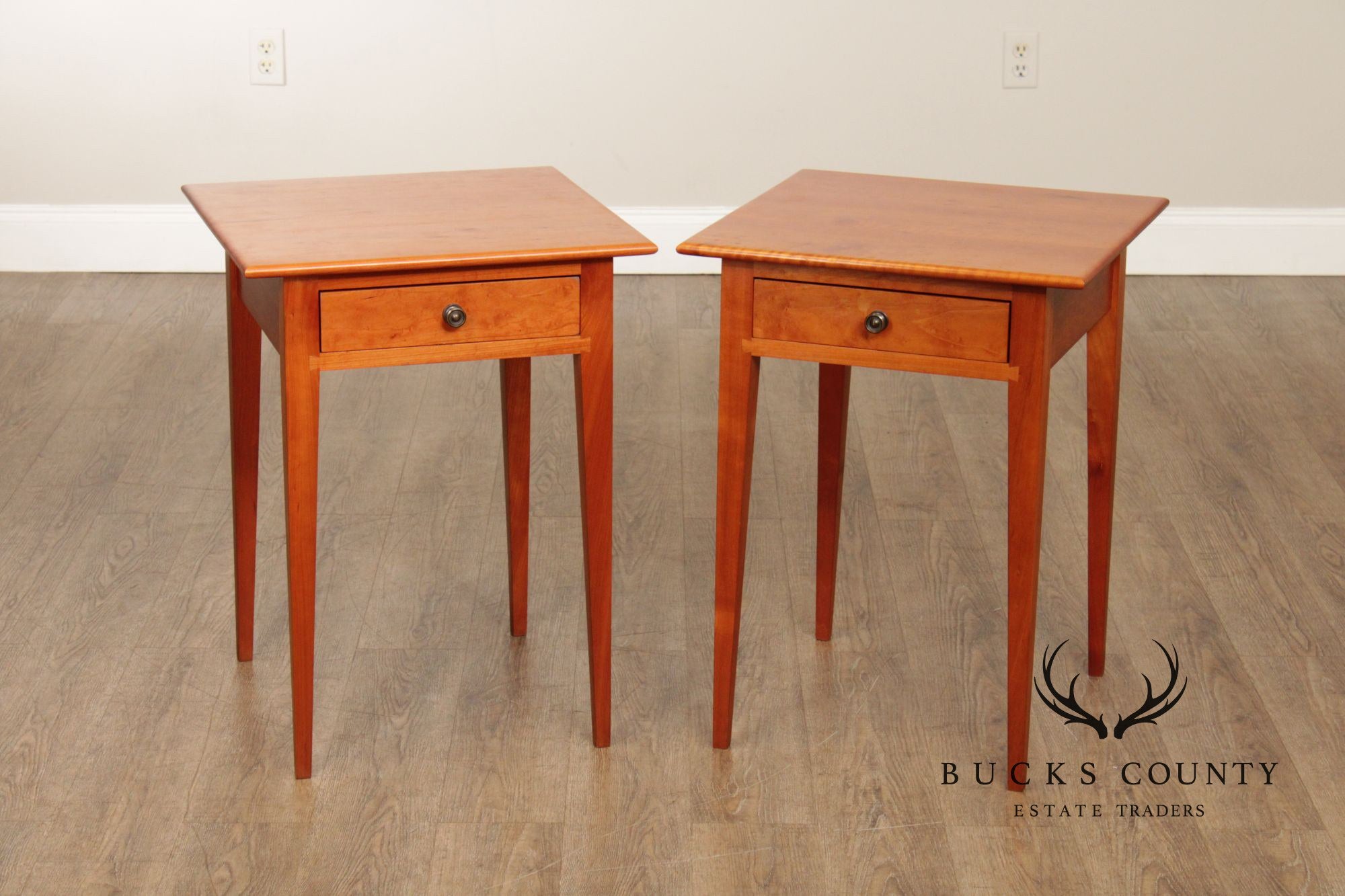 Hepplewhite Style Custom Crafted Pair of Cherry One Drawer Work Stands