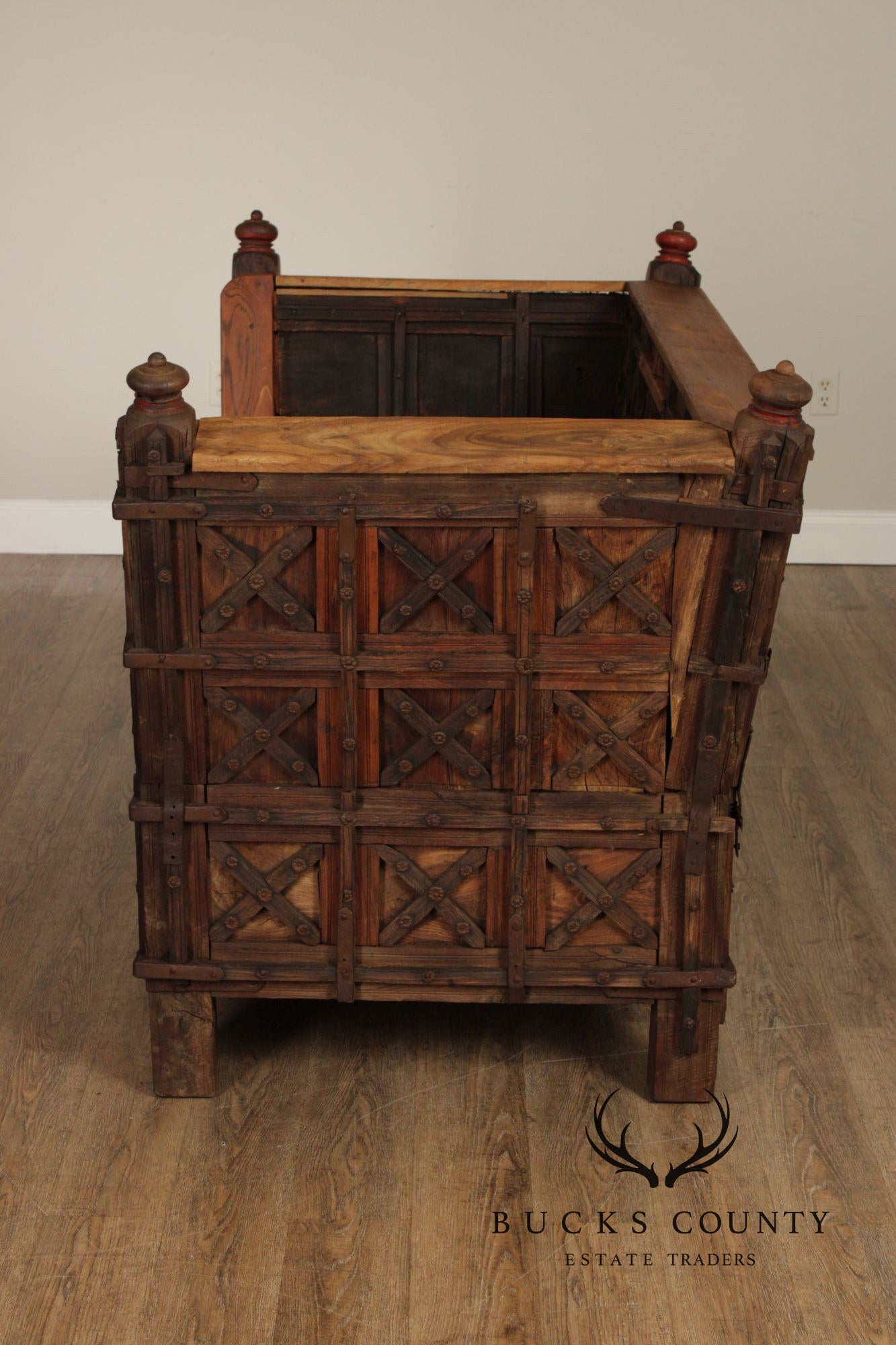 Antique Indian Teak Dowry Chest Settee
