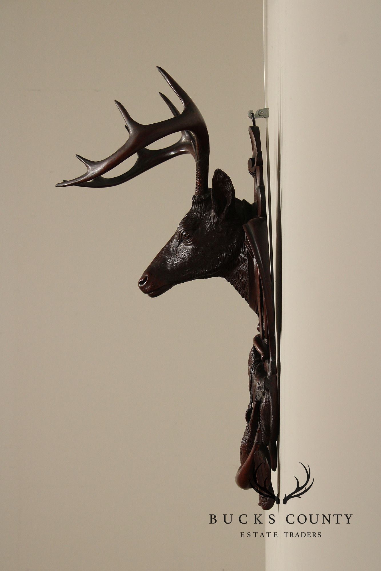 Antique German Black Forest Deer Hunting Trophy Plaque