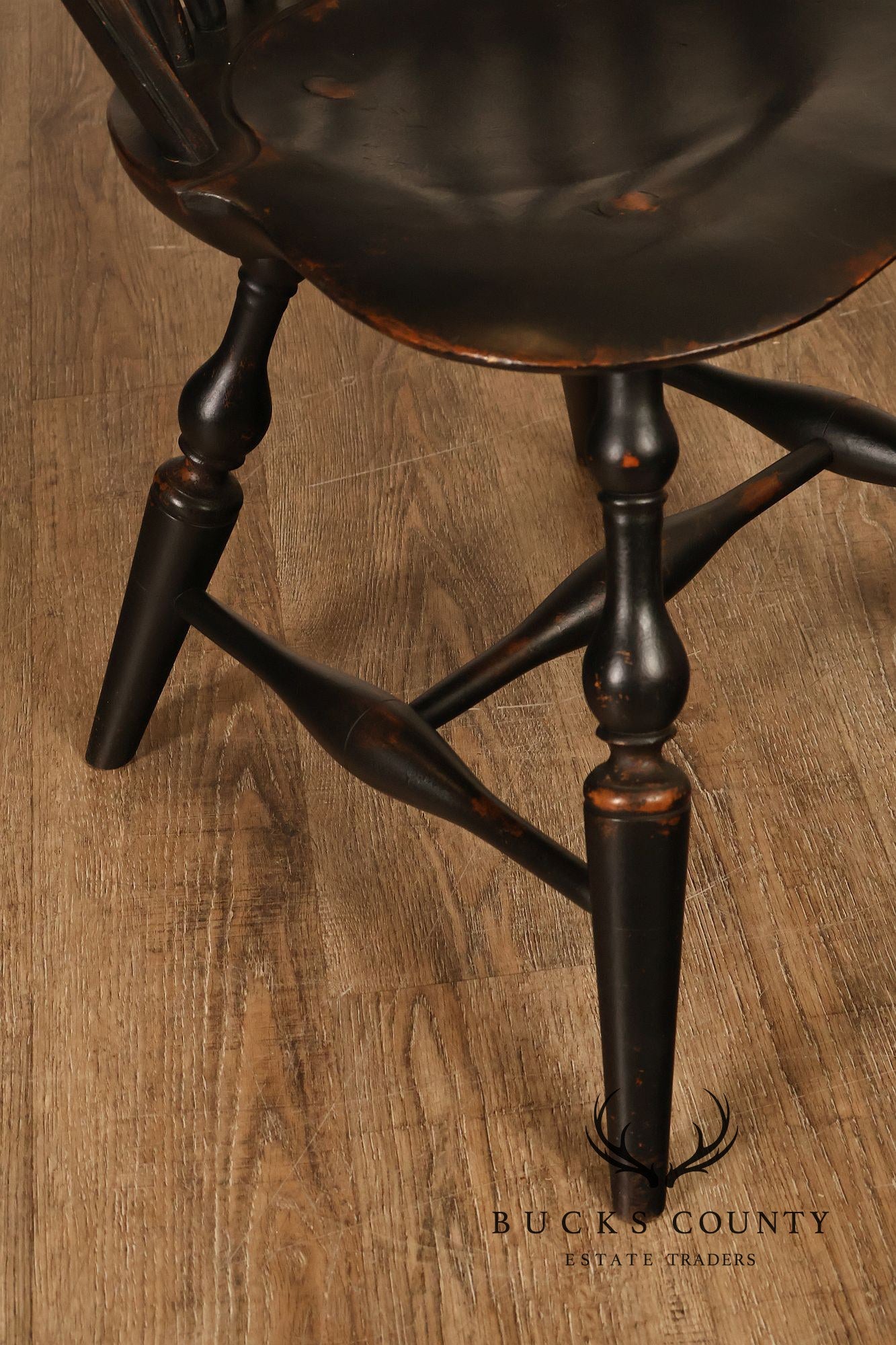 Richard Grell Set of Four Distress Painted Windsor Chairs